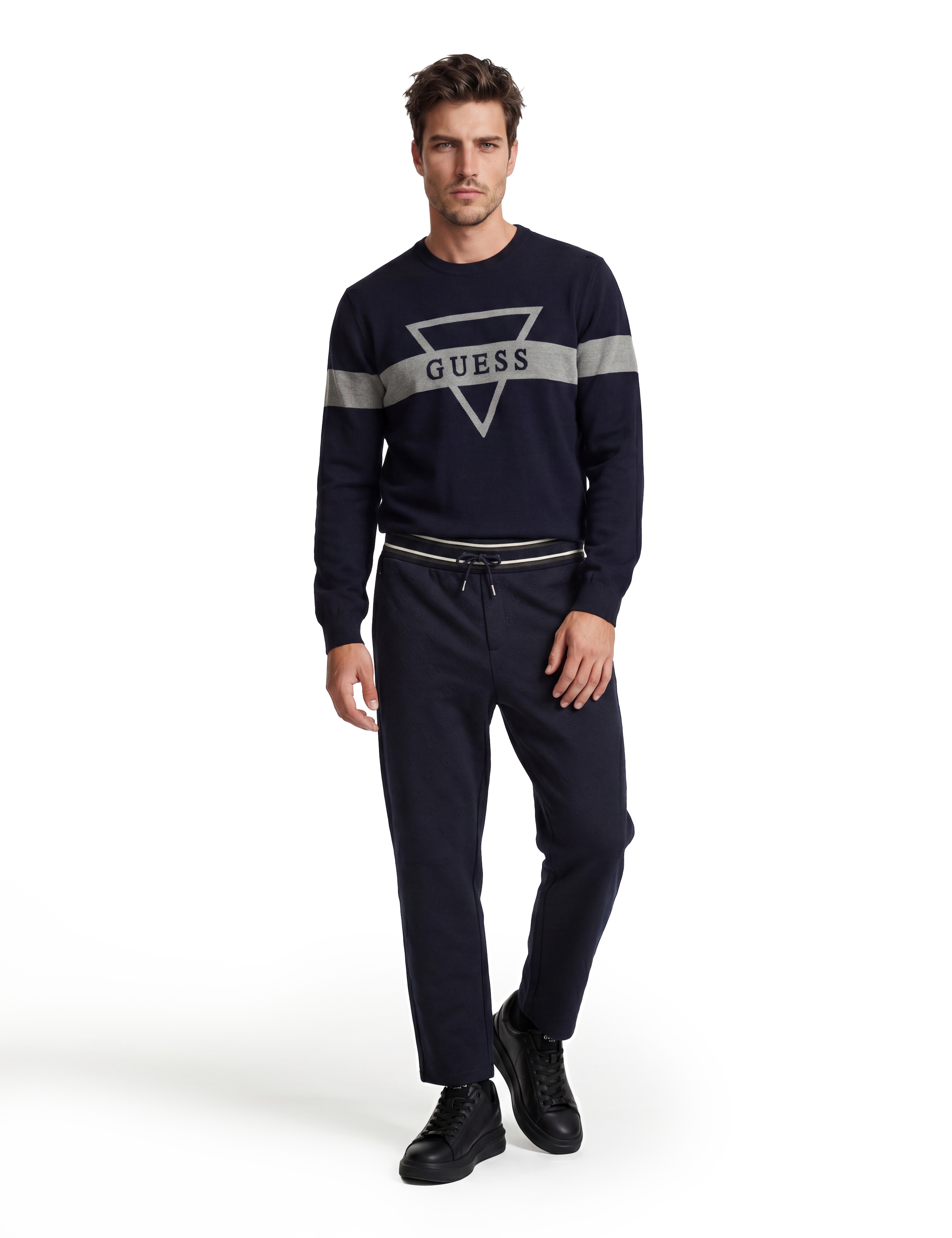 Guess Strickpullover mit Seide und Wolle, Regular Fit, Jacquard-Logo