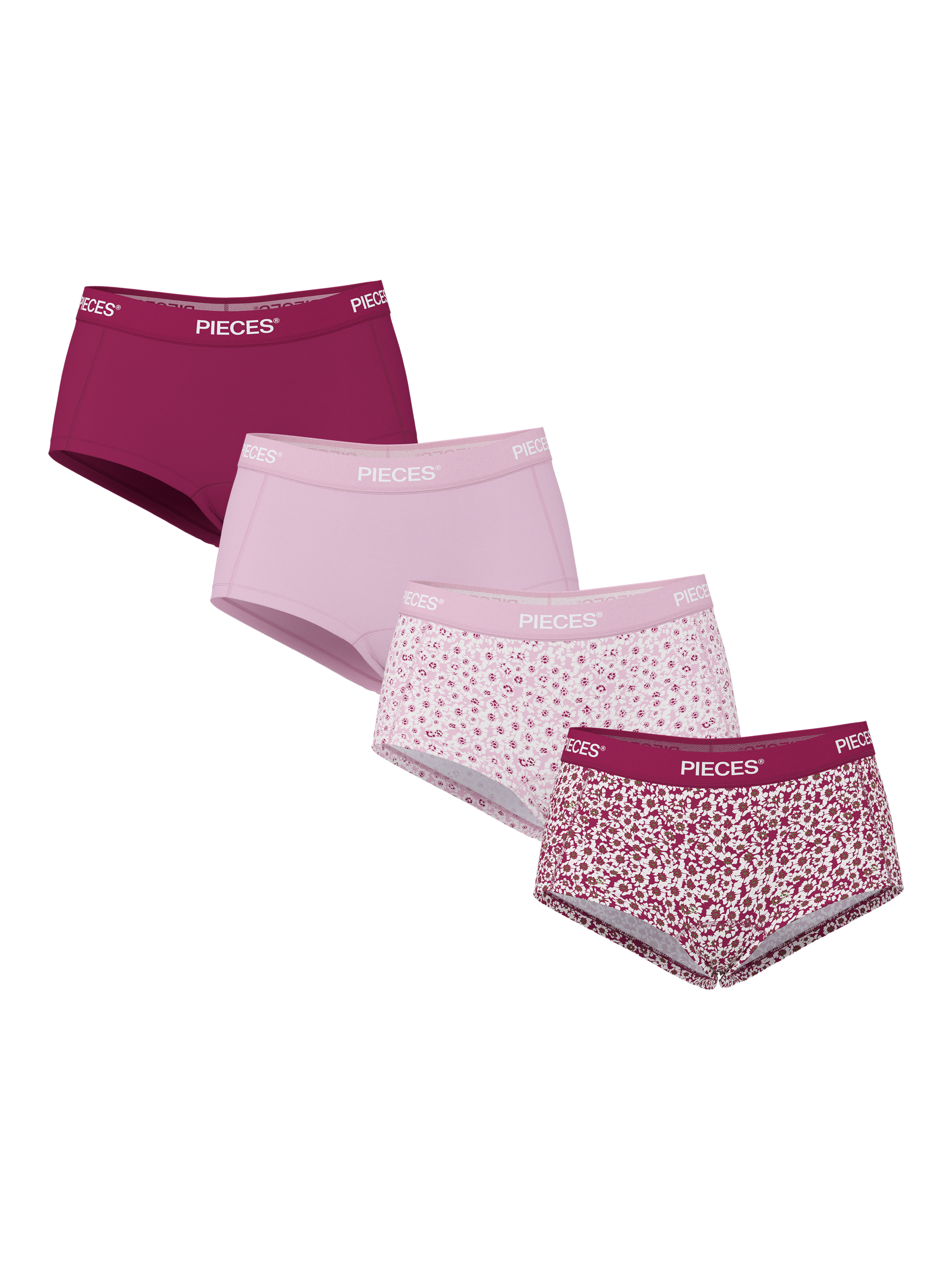 pieces Hipster "PCLOGO LADY 4 PACK AOP/SOLID NOOS BC" Packung, 4 Stk. Baumwollmischung