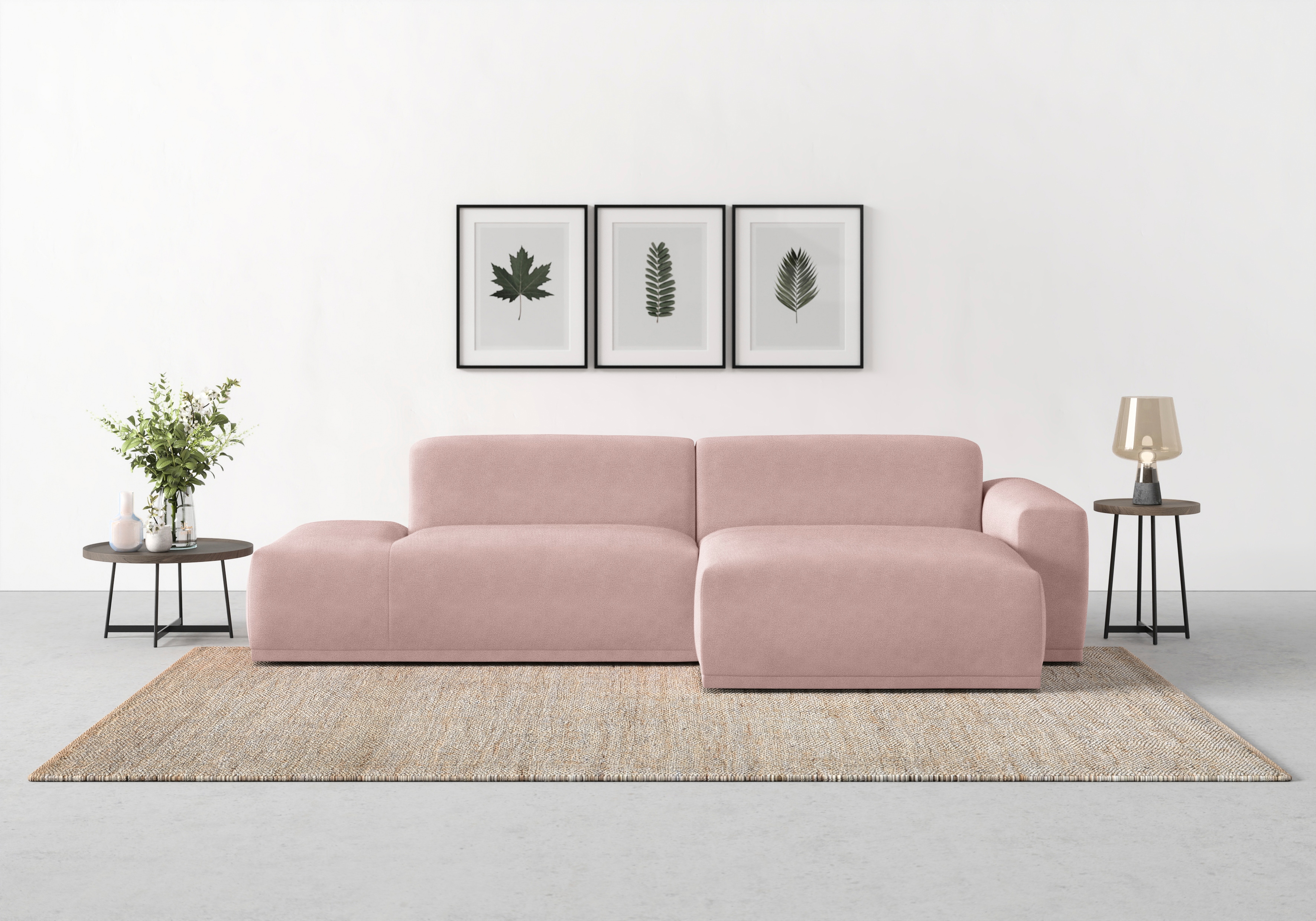 TRENDMANUFAKTUR Ecksofa "Braga, mit hochwertigem Kaltschaum, L-Form, Japandi-Design" modernes Sofa, hoher Sitzkomfort, im modernem flieder-altrosa Farbton