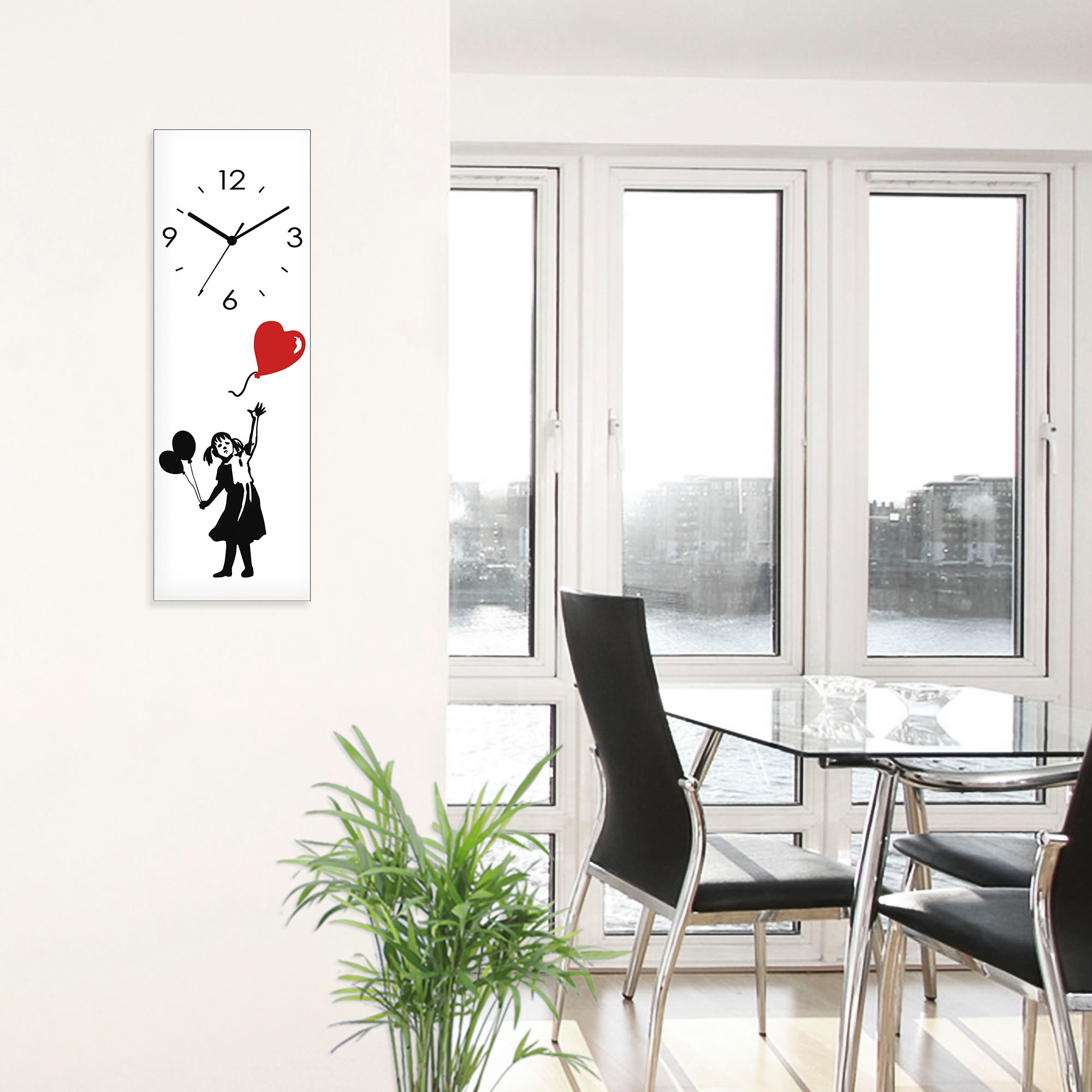 Artland Wanduhr »Glasuhr Silhouette Mädchen Ballon Herz«, wahlweise mit Quarz- oder Funkuhrwerk, lautlos ohne Tickgeräusche