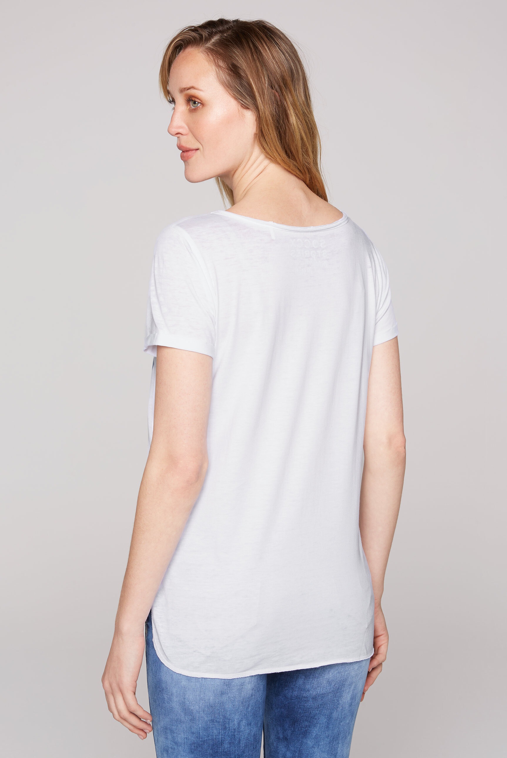 SOCCX Rundhalsshirt, mit offener Kante am Ausschnitt