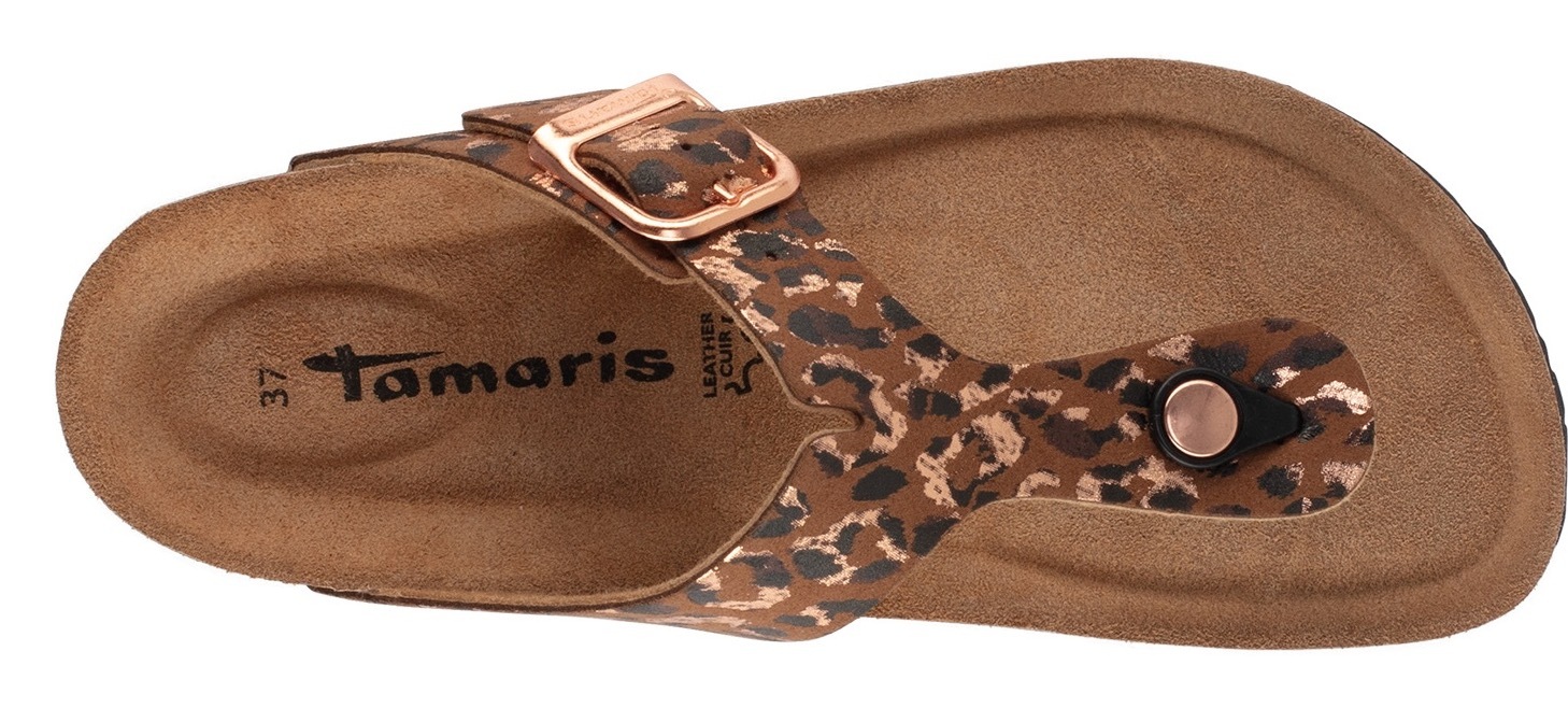 Zehentrenner TAMARIS "CORRA", Damen, Gr. 37, cognac, leo, Gummi, Lederimitat, Schuhe Zehentrenner, Sommerschuh, Schlupfschuh mit angenehmen Zehensteg 3