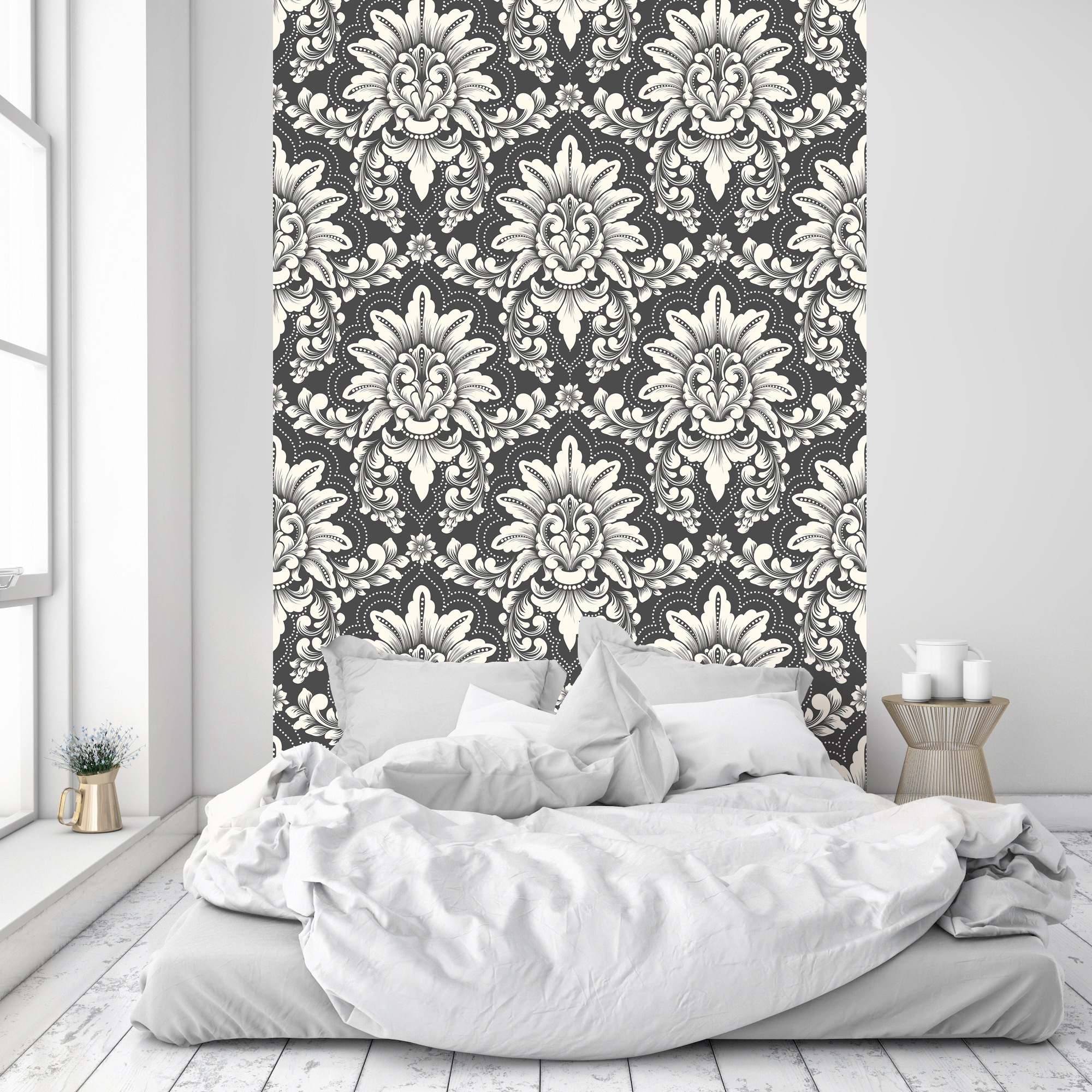 queence Vinyltapete »Ditte«, bedruckt-Barock-Antikoptik-Kunst, 90x250cm, selbstklebend, kinderleichte Anbringung, Sticker