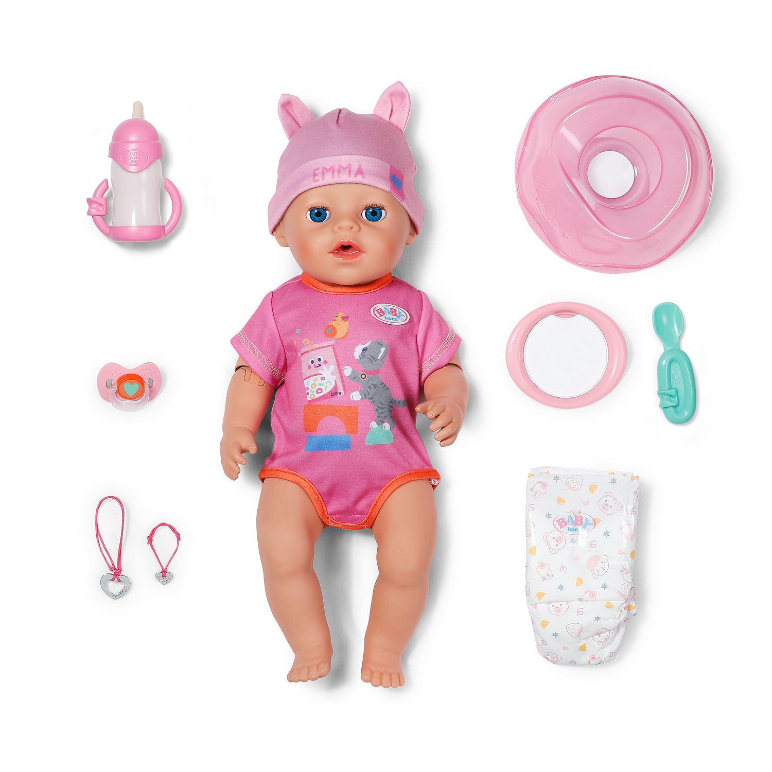 Baby Born Babypuppe »Emma Click & Play 43cm« mit Click-&-Play: Hält Fläschchen und Löffel selbst - ohne Batterien