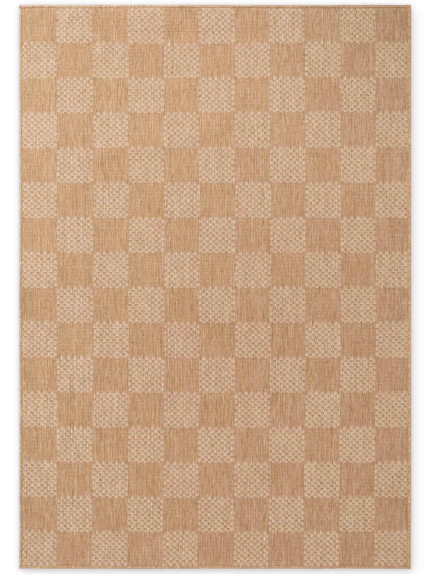 Ted Baker Flatweave Dorothy Indoor Outdoor Rug Checkerboard Design in Beige | Size: 120cm x 170cm
