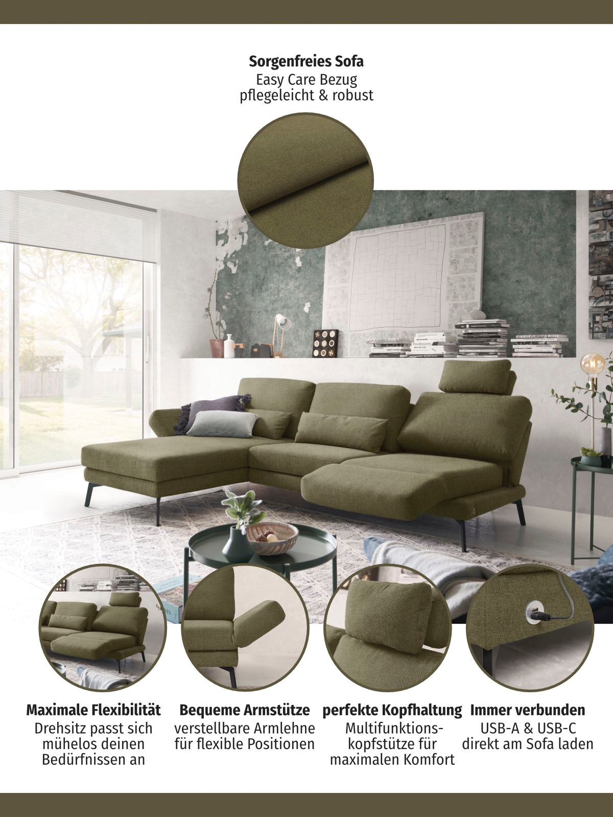 Thumbnail - 3C Candy "Kairo modernes Multifunktions-Sofa, bequem, L-Form" inklusive Drehsitz, Armlehnen- und Rückenverstellung