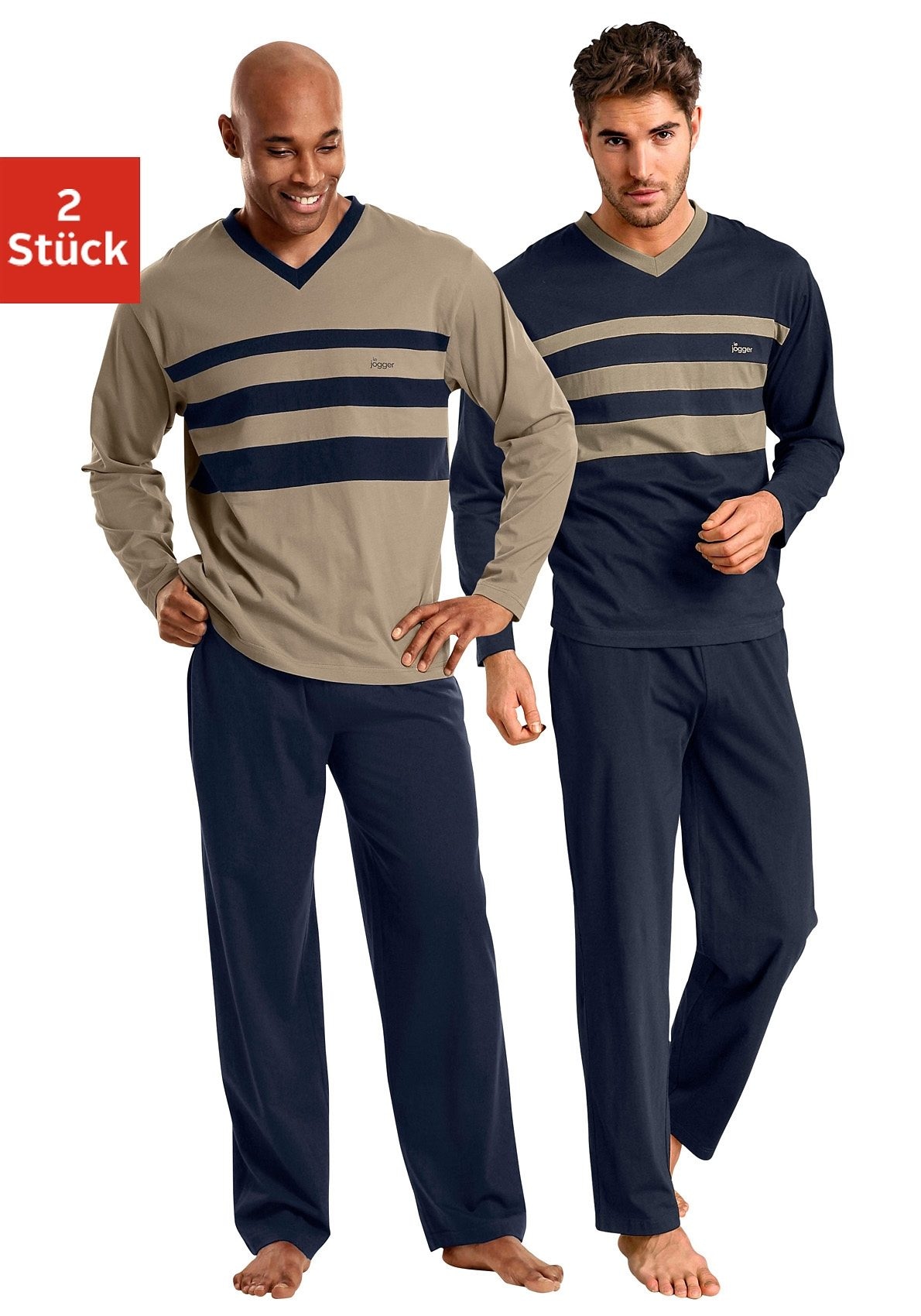 le jogger Pyjama, (Packung, 4 tlg., 2 Stück), Schlafanzug mit kontrastfarbi günstig online kaufen