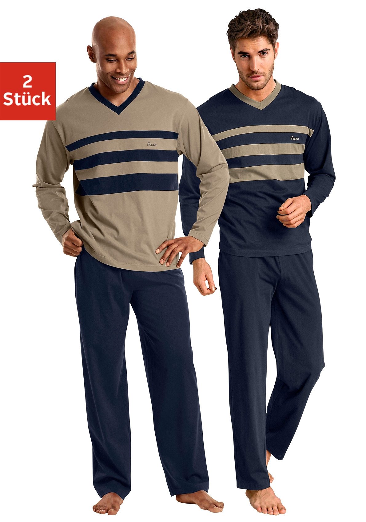 le jogger Pyjama Packung, 4 tlg. Schlafanzug mit kontrastfarbigen Einsätzen vorn