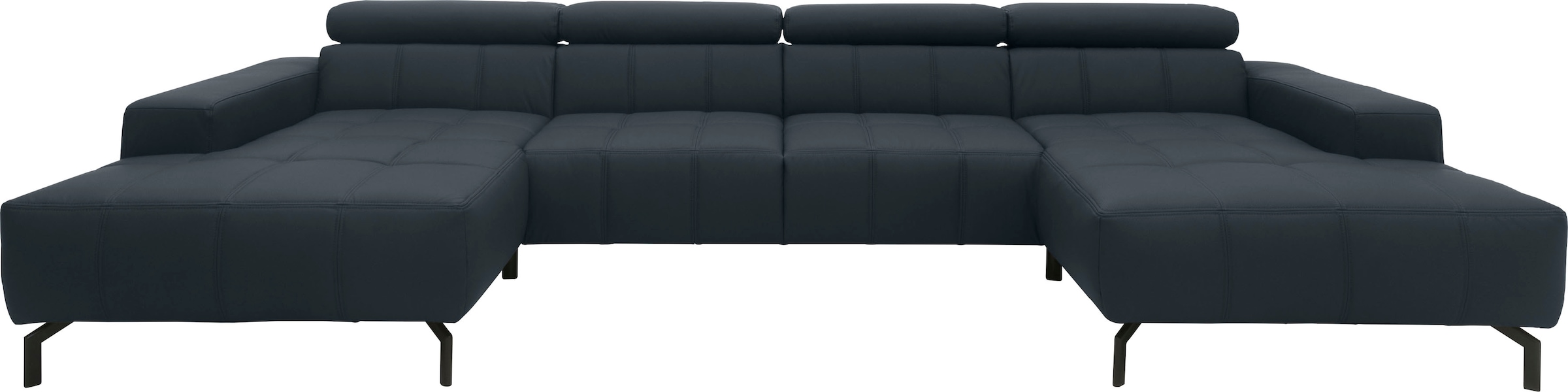 DOMO collection Wohnlandschaft »Cunelli tolle Sitznähte als Designelement, fester Sitzkomfort, U-Form«, wahlweise mit Kopfteilverstellung, bodenfrei