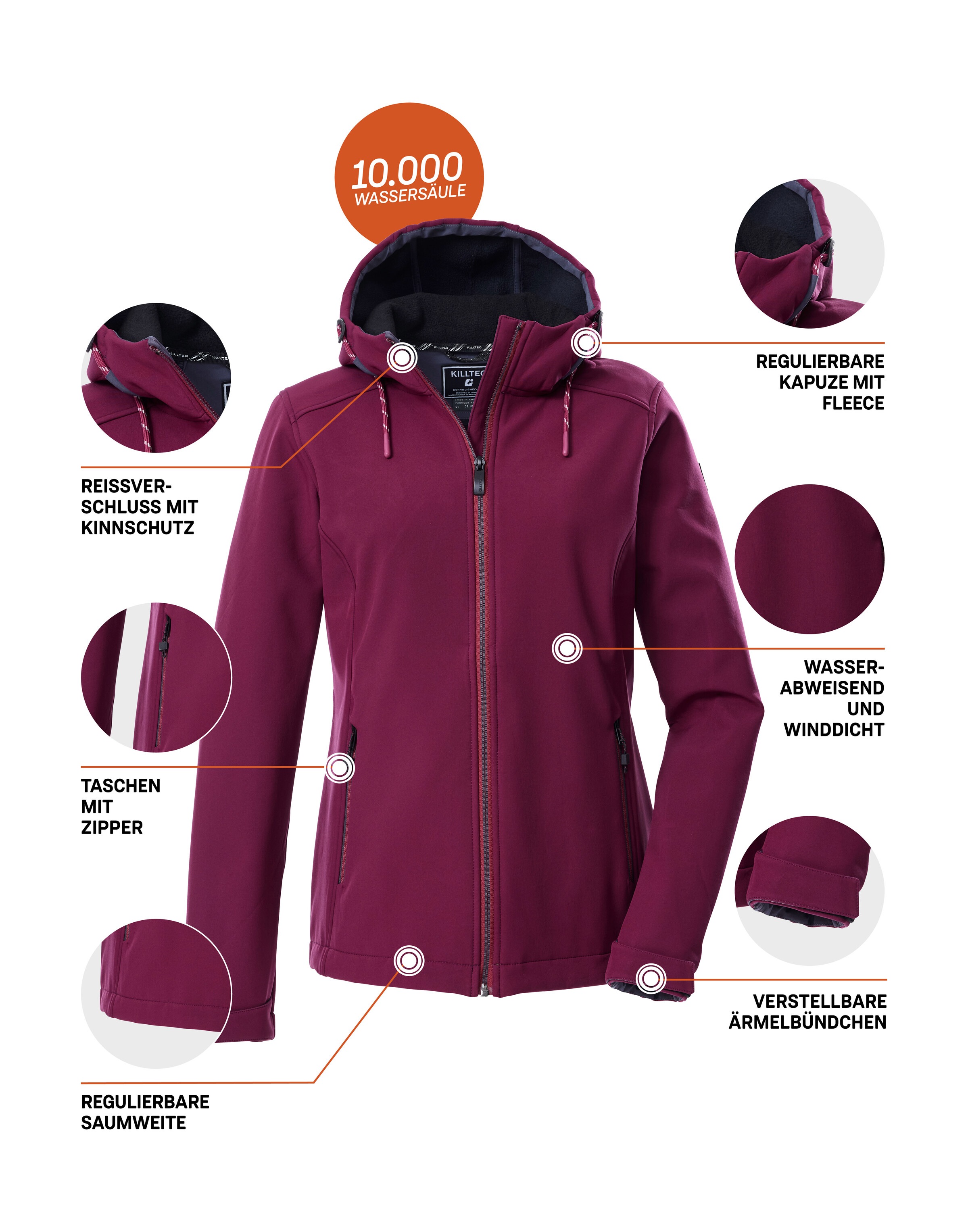 Killtec Softshelljacke »KOW 8 WMN SFTSHLL JCKT«, Damen Softshelljacke: wasser- und windabweisend, atmungsaktiv