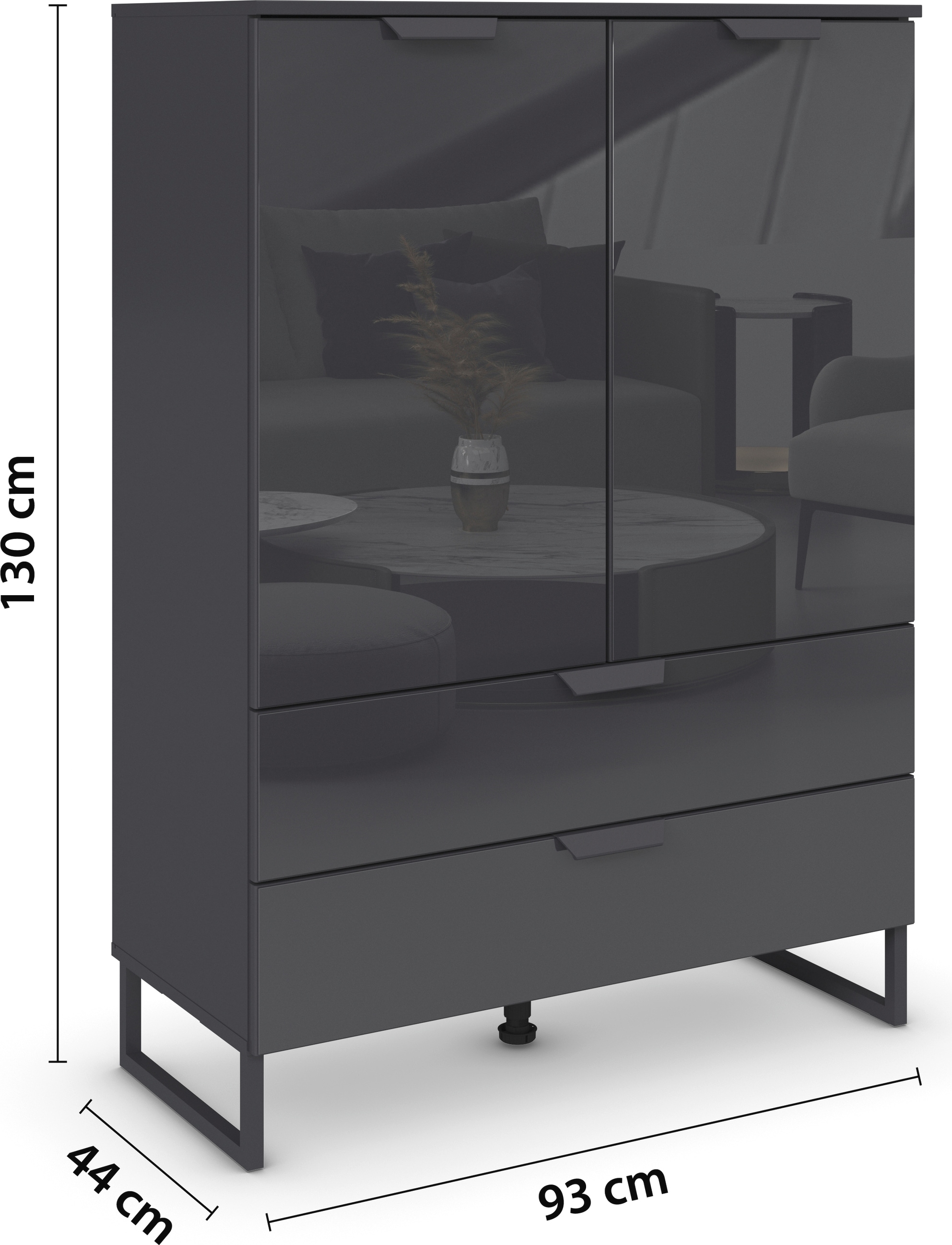 rauch Hochkommode »Modern by Aditio«, mit Glasfront und Kufenfuß, 2 Schubladen mit Softclose-Funktion