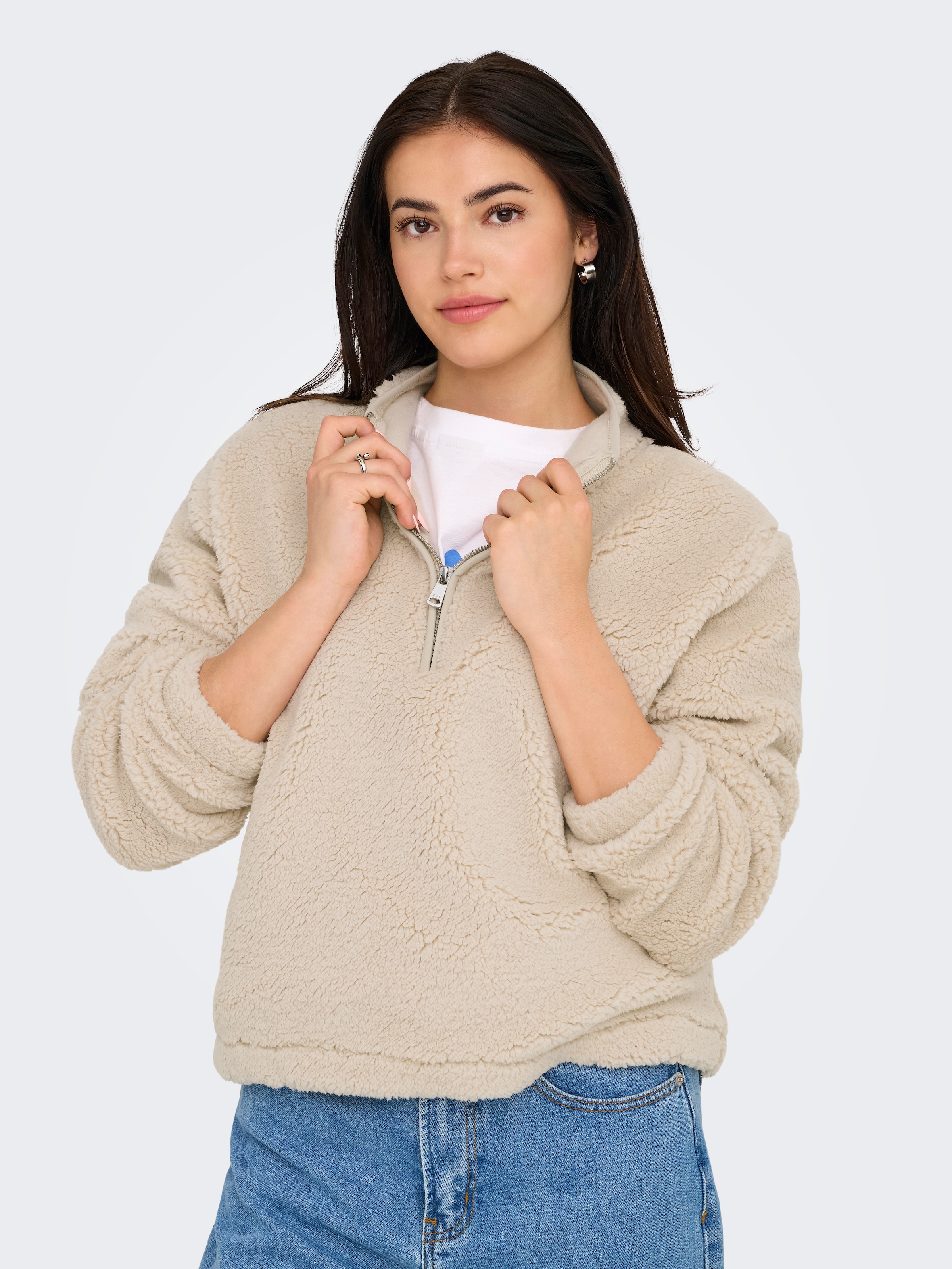 ONLY Sweatshirt »ONLNEW DALLAS L/S HIGHNECK ZIP SWT NOOS«, Kunstfaser, regular fit

