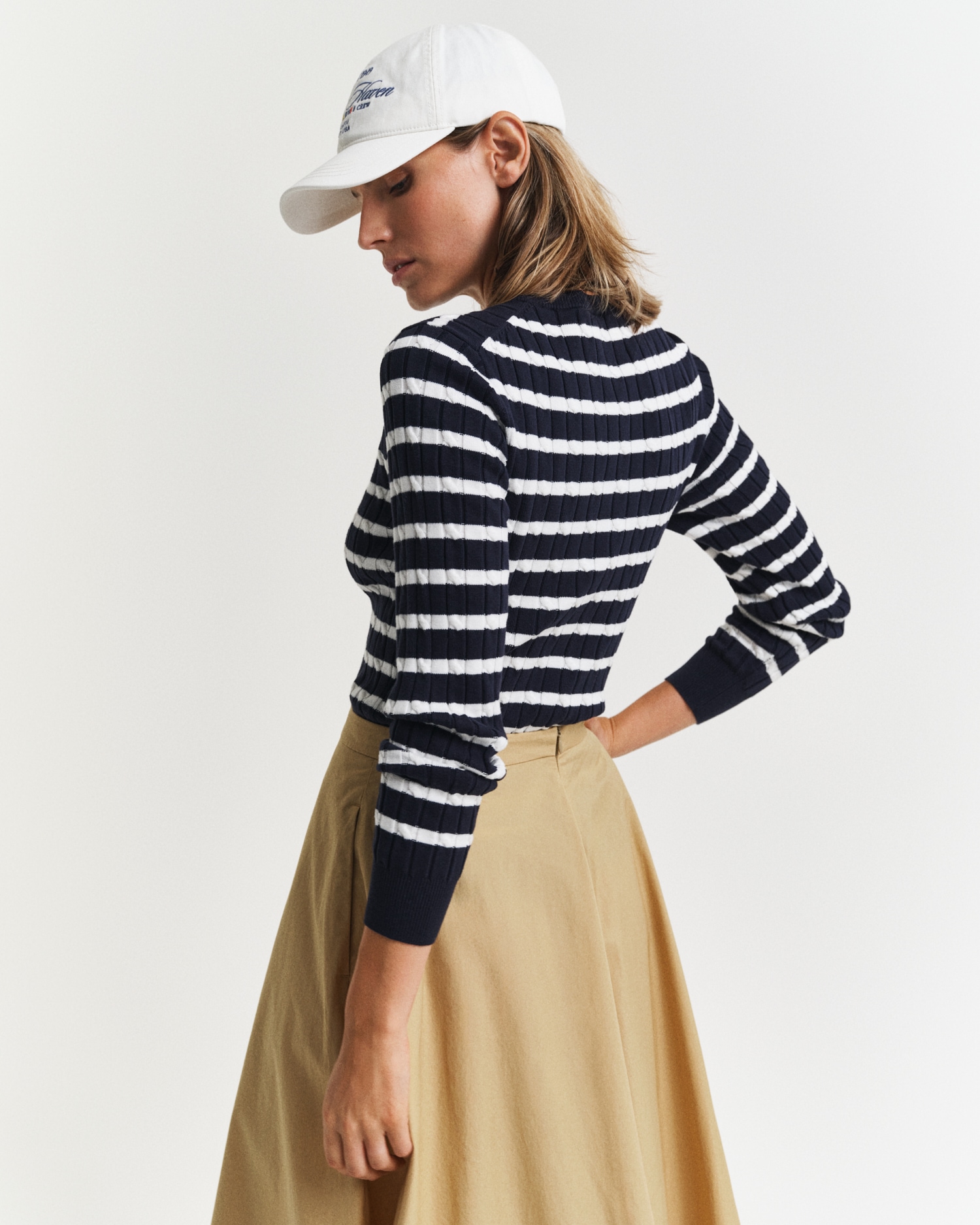 Gant Rundhalspullover »STRETCH COTTON CABLE STRIPE C-NECK«