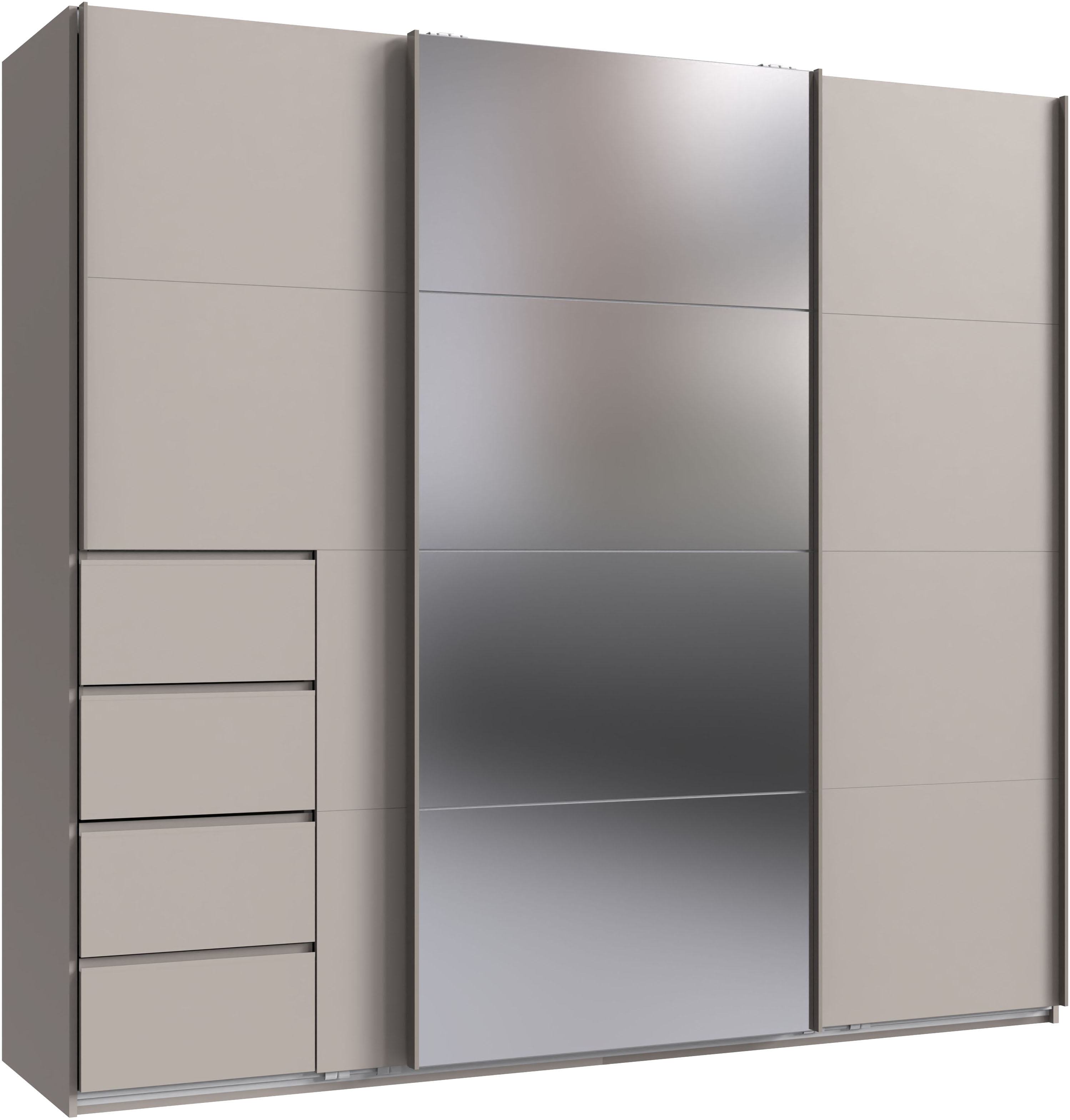 Wimex Schwebetürenschrank "Bali in den Breiten 180cm, 225cm & 270cm, Kleiderschrank mit Spiegel" erhältlich in der Farbe: Kaschmir, Schrank mit 4 Schubladen