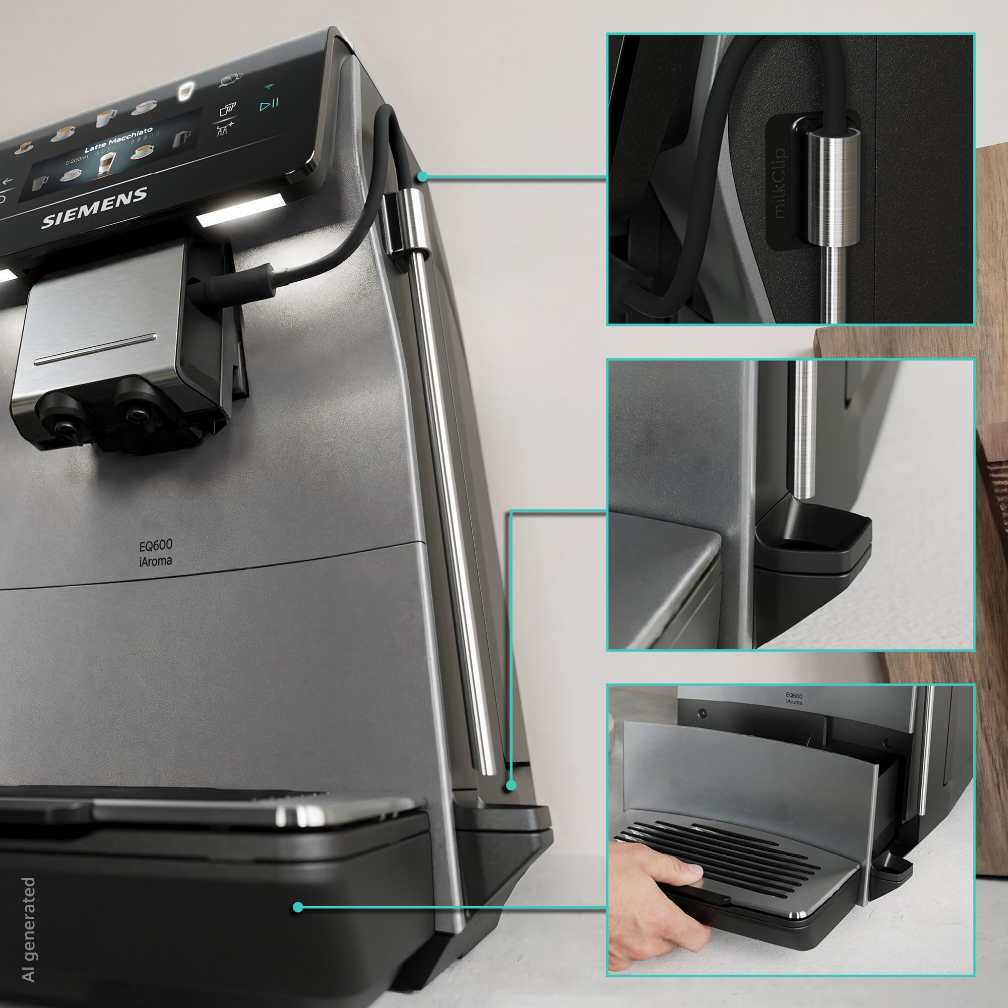 SIEMENS Kaffeevollautomat »EQ600 TP603E07, 6 Getränke, XL-Getränke, bis zu 480ml, Keramikmahlwerk« Doppeltassenfunktion, Kannenfunktion, entnehmbare Brüheinheit, Silber