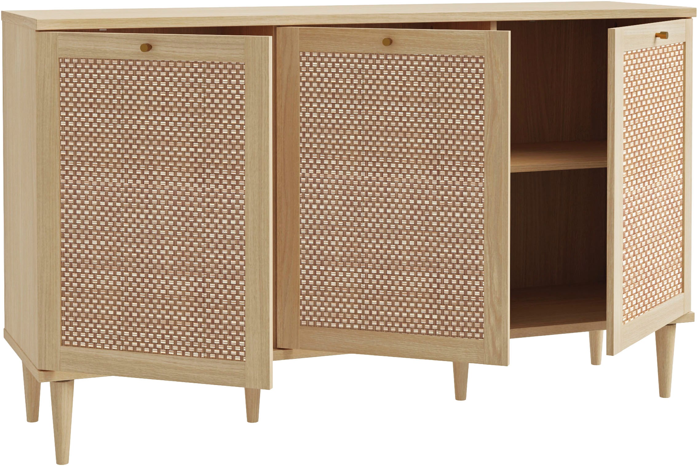 OTTO home Sideboard »ELLIAN mit  Wiener Geflechtoptik, 3 Türen, Boho Stil, Vintage« Holzfüße, Metallgriffe, Made in EU, viel Stauraum, FSC® zertifiziert