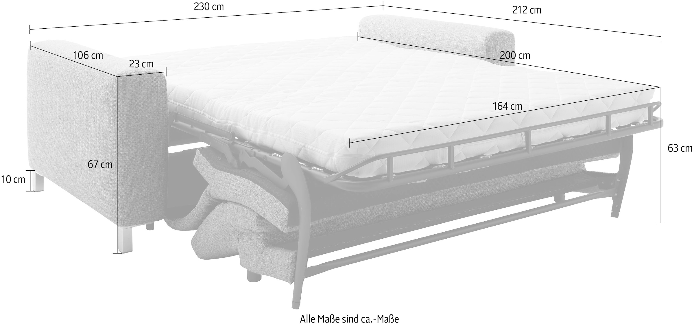 Places of Style Schlafsofa »Quarto für Dauerschläfer geeignet durch hochwertigen Faltbeschlag«, 3 Breiten und 3 Matratzenausführungen, belastbar zwischen 200-.270kg