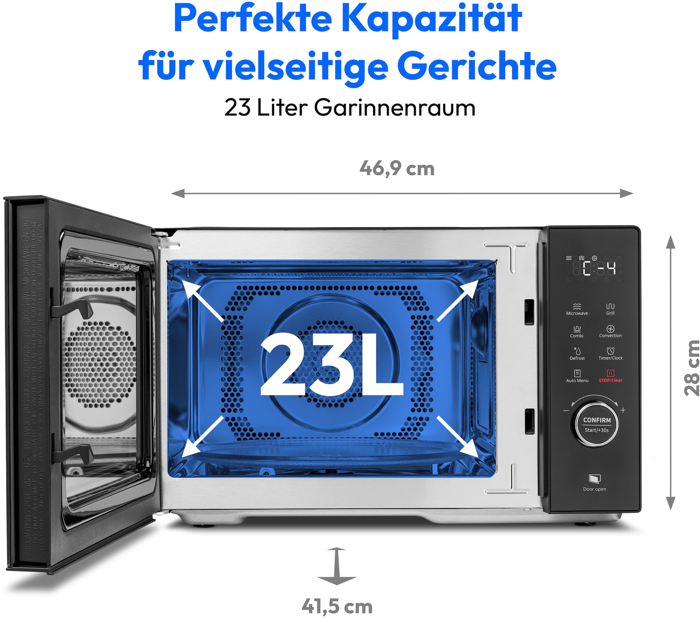 Medion® Mikrowelle »MD 12031 mit Grill und Heißluftfunktion«, Grill und Heißluft-Mikrowelle, 23 L, 5 Leistungsstufen, 11 Automatikpogramme, Auftaufunktion