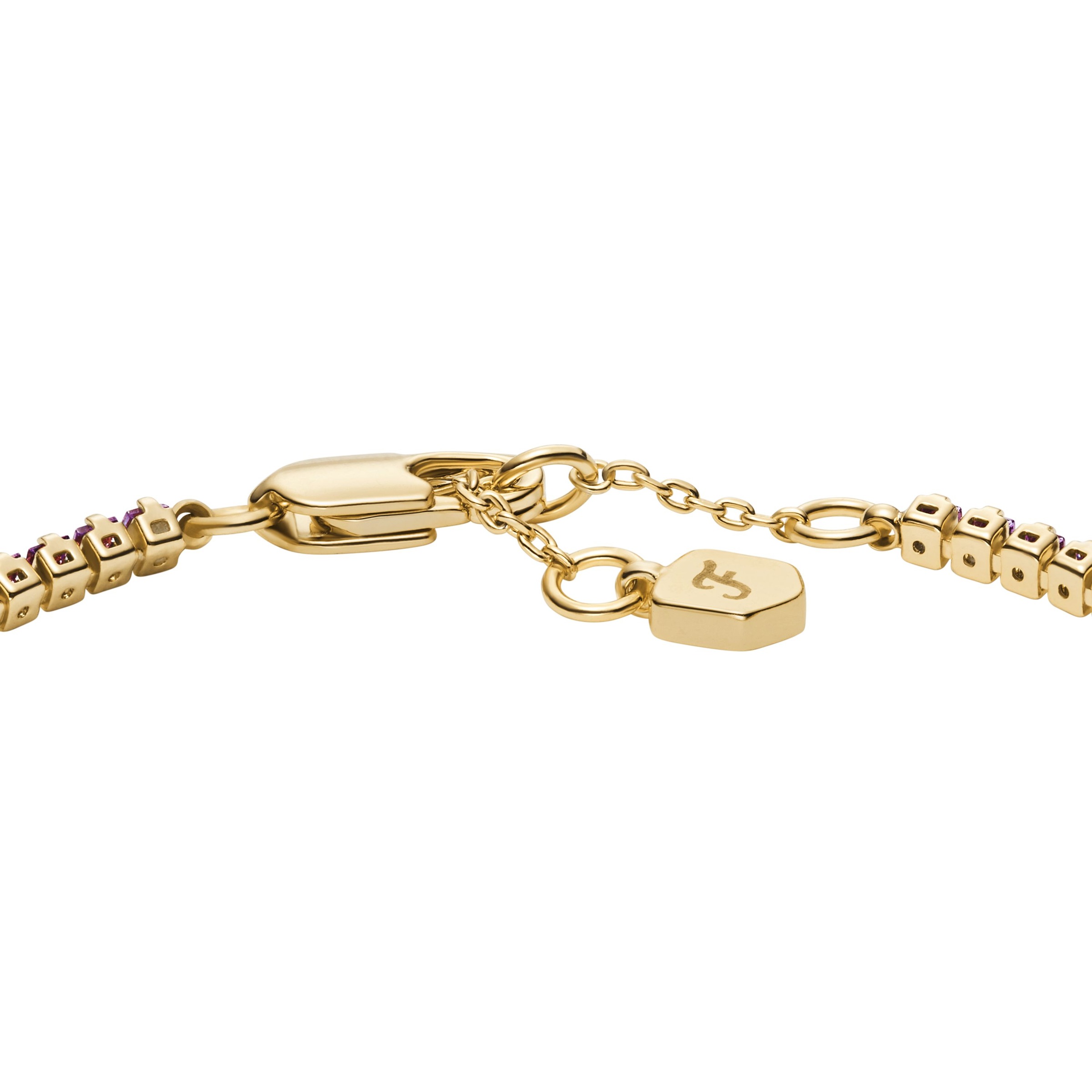 Tennisarmband FOSSIL "Schmuck Geschenk Metall ELLIS", gelbgoldfarben, lila, lila, Armbänder, Damen, 19cm, Metall, Tennisarmband, mit Zirkonia (synth.) 5