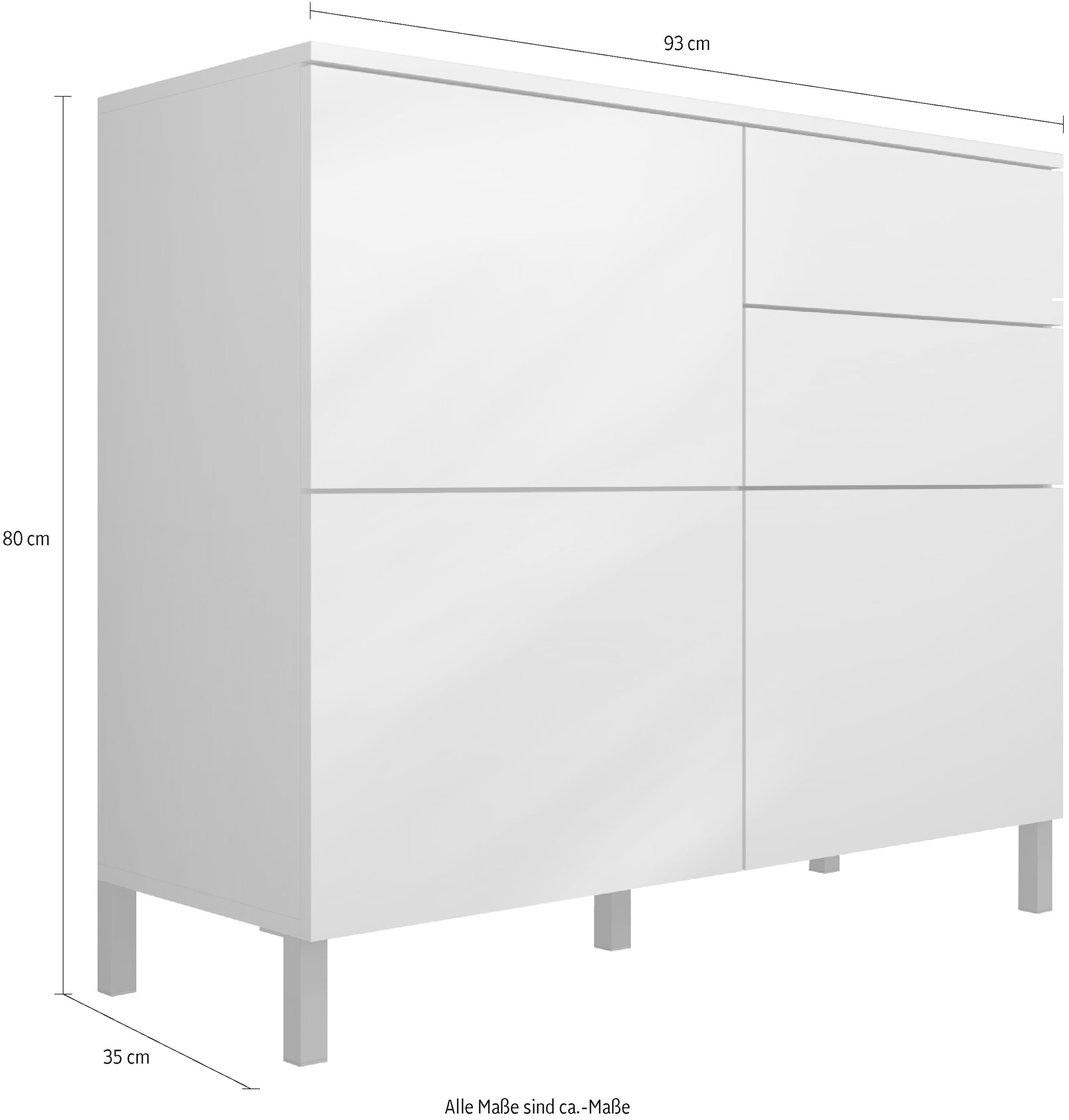 borchardt Möbel Kommode »Haama, modern, grifflos, Metallfüße, praktisch,  3 Türen« Push-To-Open, verstellbare Einlegeböden, viel Stauraum, Breite 93cm
