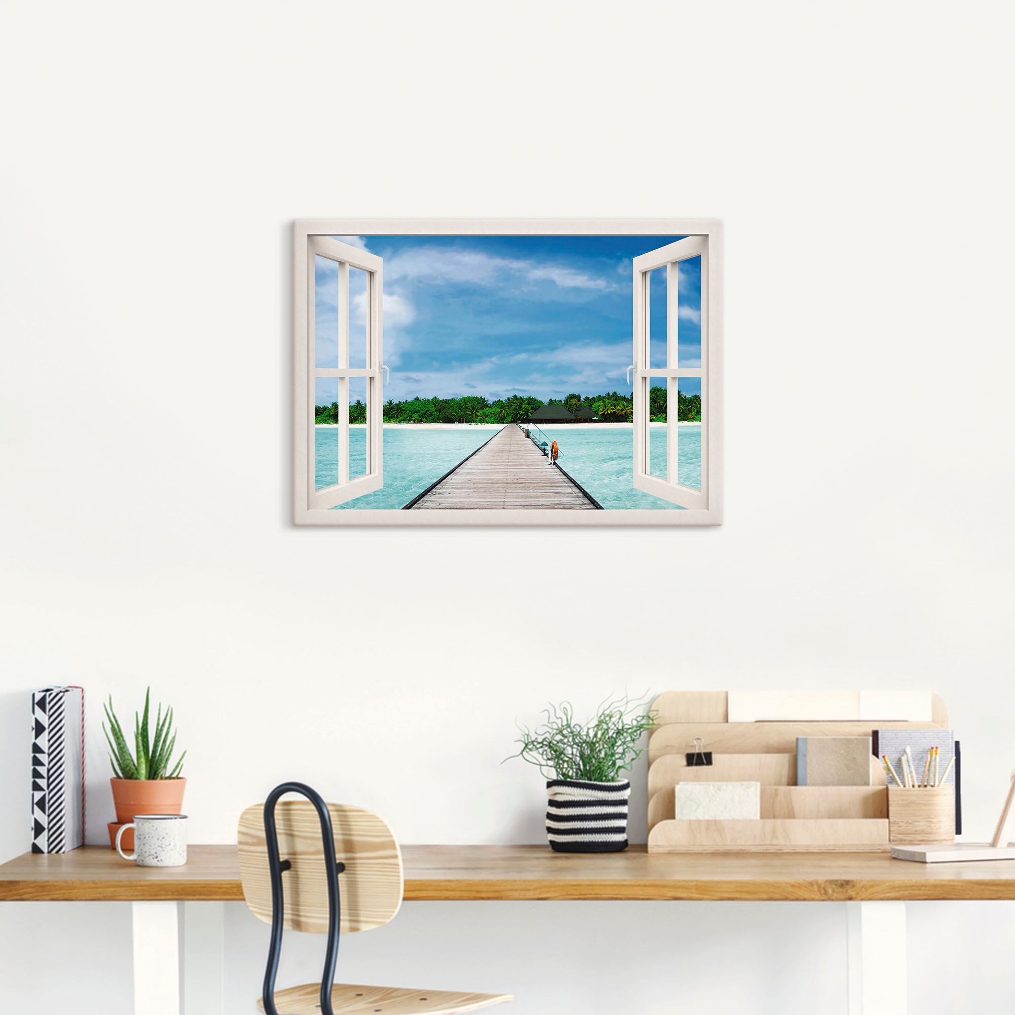 Artland Wandbild "Fensterblick maledivischen Paradies" Fensterblick 1 Stk. günstig online kaufen