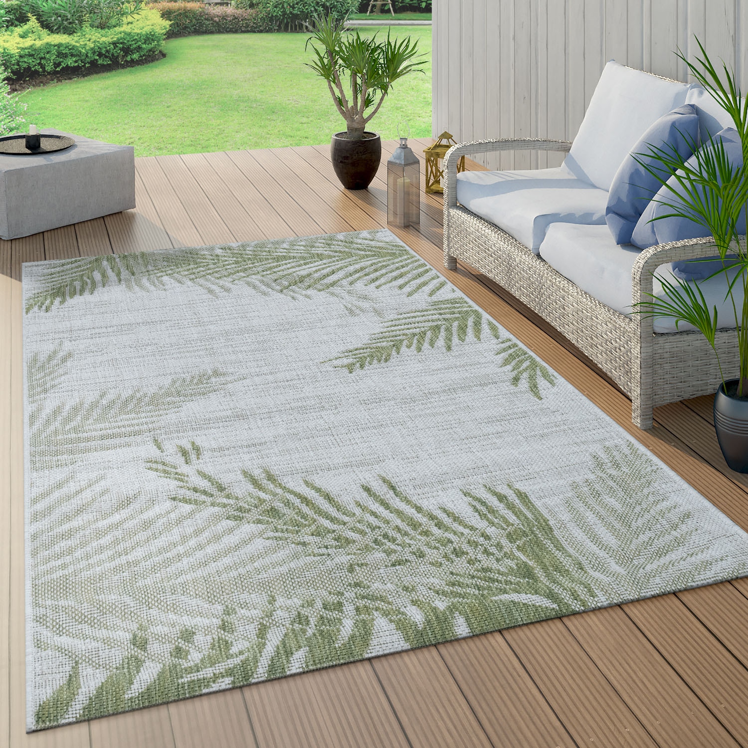 Paco Home Teppich »Kuba 126«, rechteckig, Flachgewebe, Motiv Blätter, In-  und Outdoor geeignet, Wohnzimmer auf Rechnung | BAUR