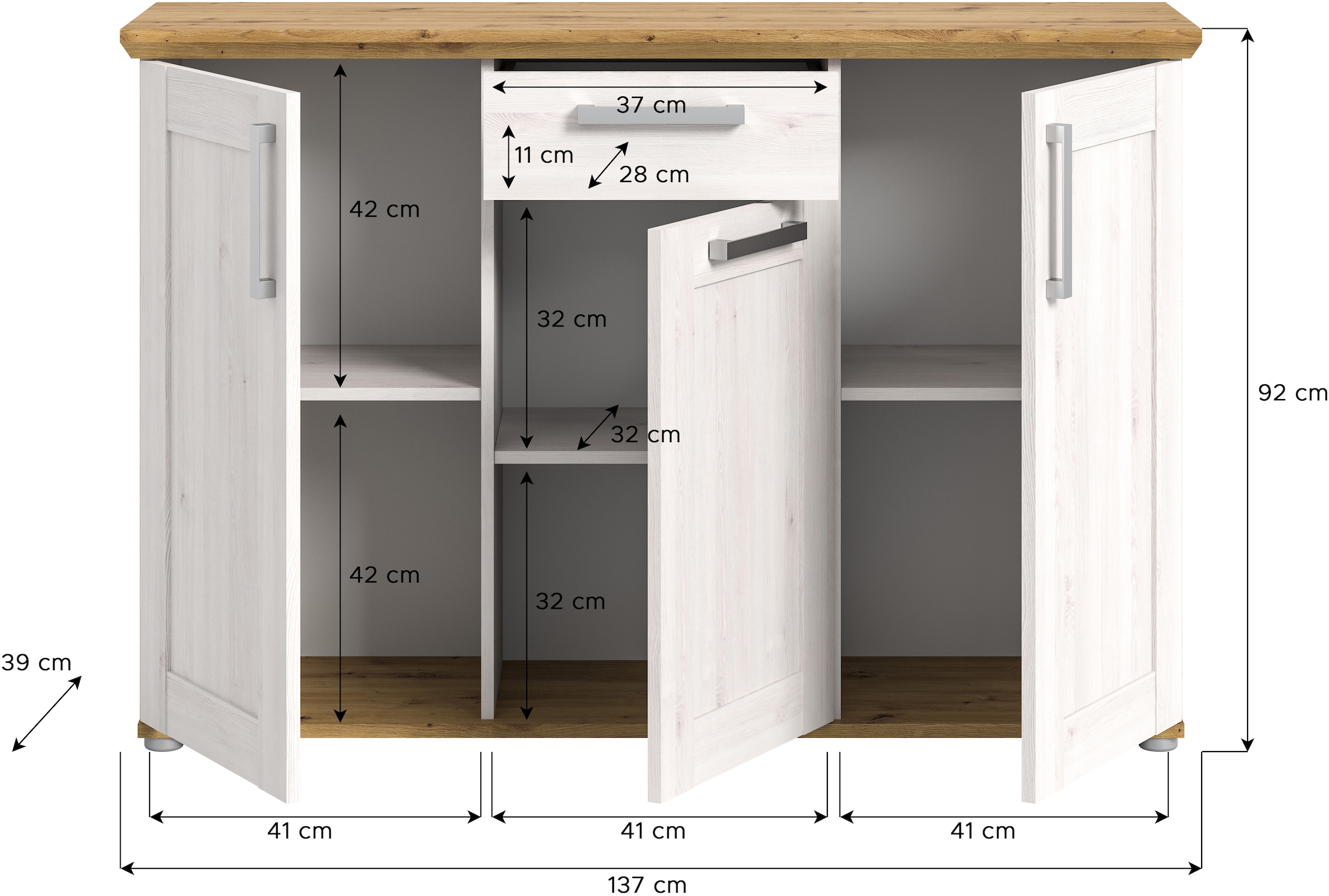 Home affaire Kommode »Cosenza, Breite 137cm, 3 Türen, 1 Schubkasten«, Kommode, Sideboard, Schrank