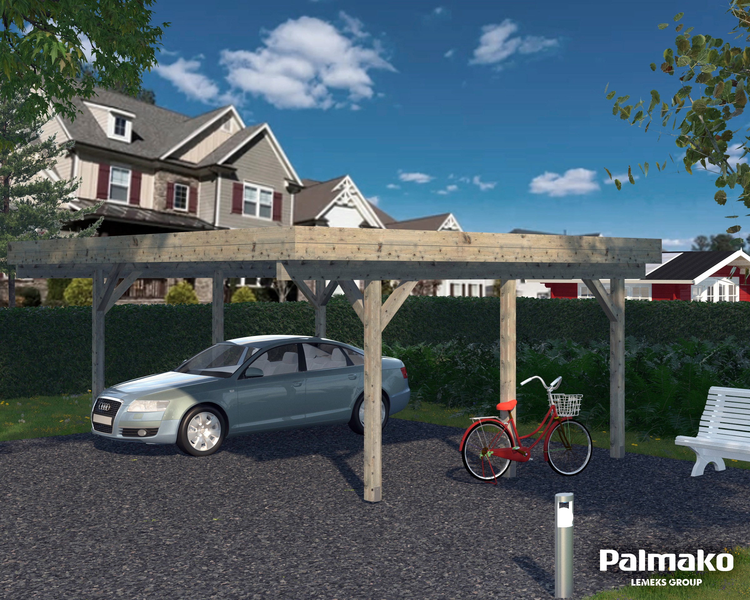 Palmako Doppelcarport »Karl«, Holz, hellgrau