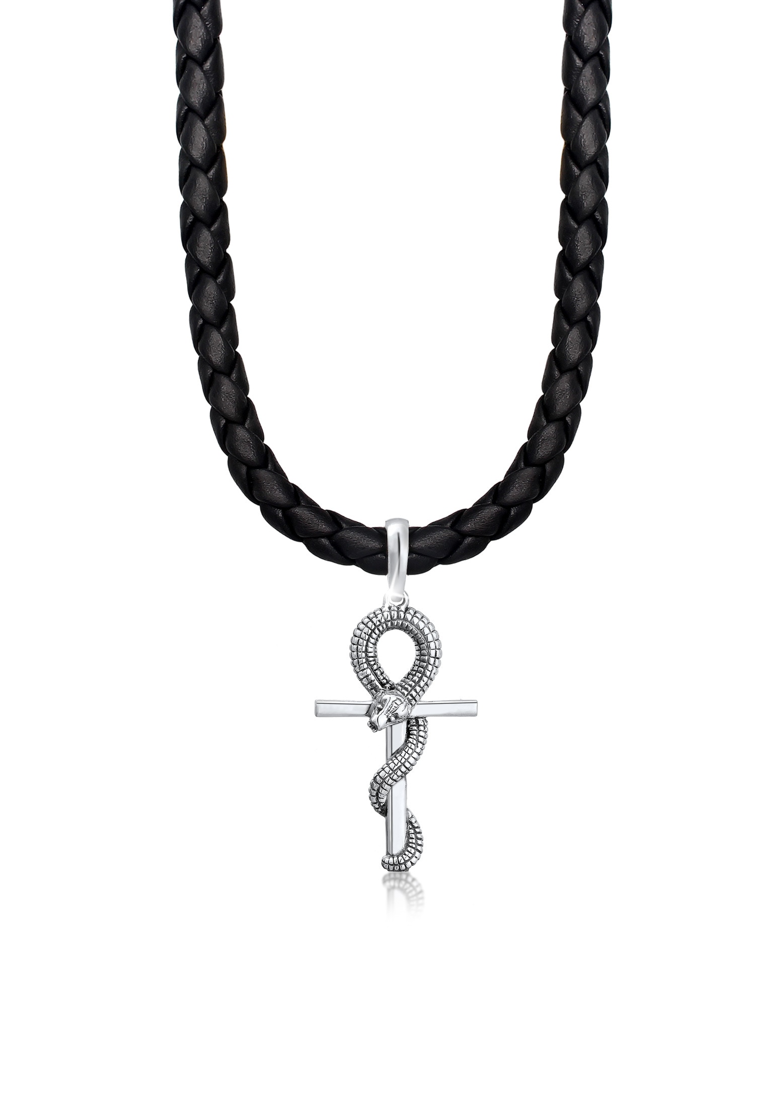 Kuzzoi Kette mit Anhänger kaufen BAUR Leder »Herren 925 Silber« Kreuz Schlange Oxidiert 