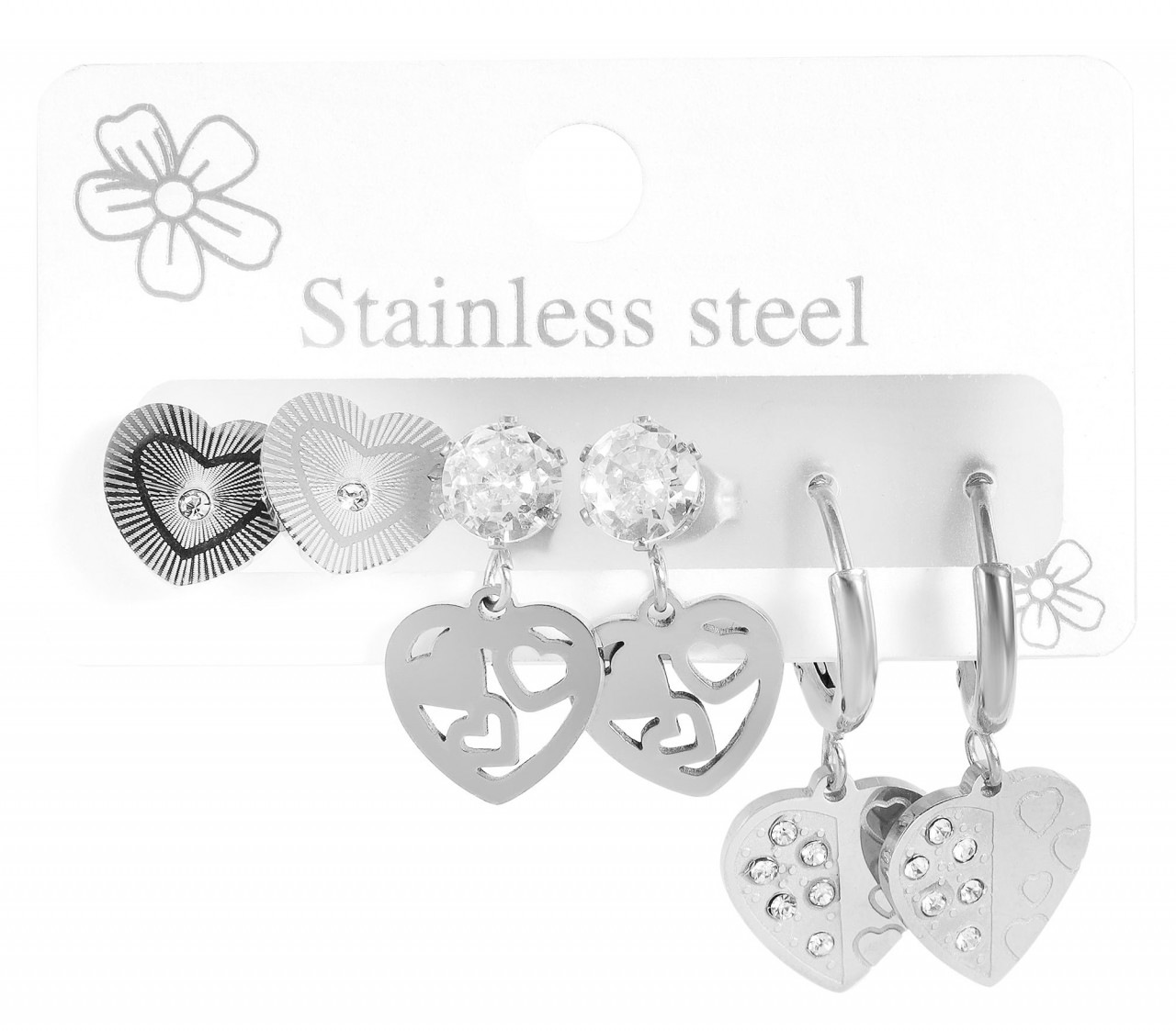 Adelia's Women Stainless Steel Heart Earrings Silver 10mm