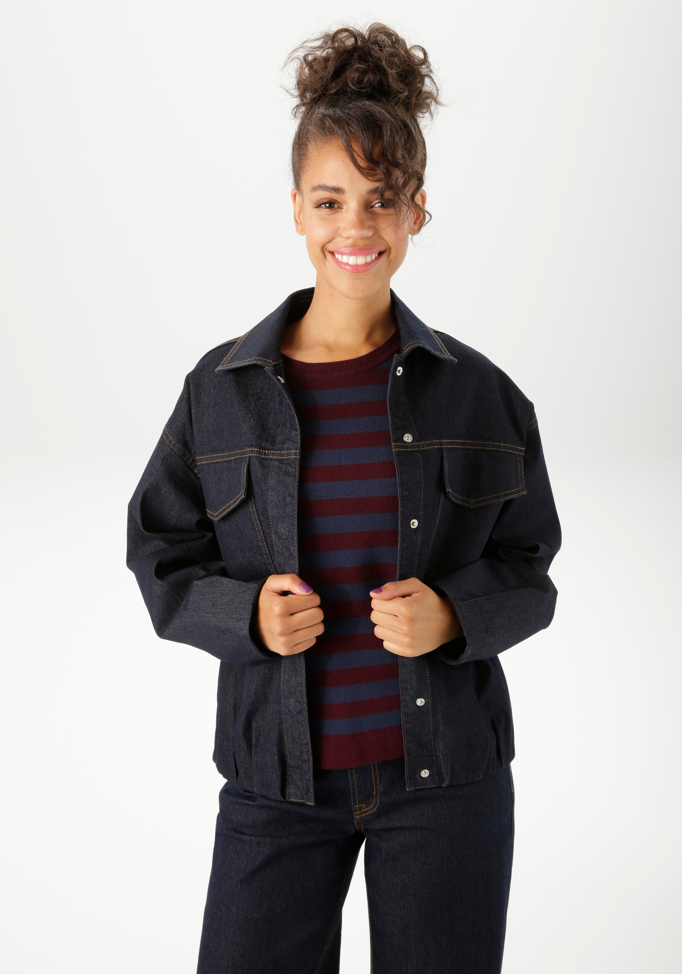 Aniston CASUAL Jeansjacke, mit verdeckten Druckknöpfen zu schließen - NEUE günstig online kaufen