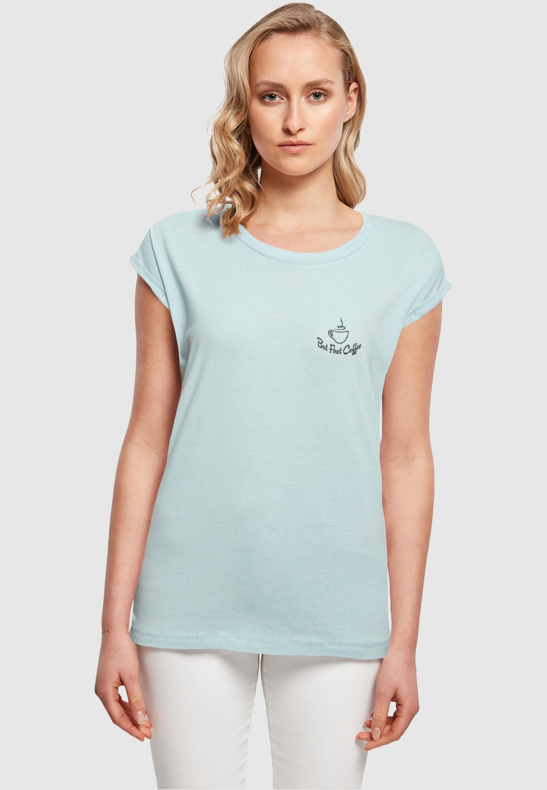 Merchcode T-Shirt »Merchcode Damen Ladies But First Coffee Extended Shoulder Tee«, (1 tlg.)