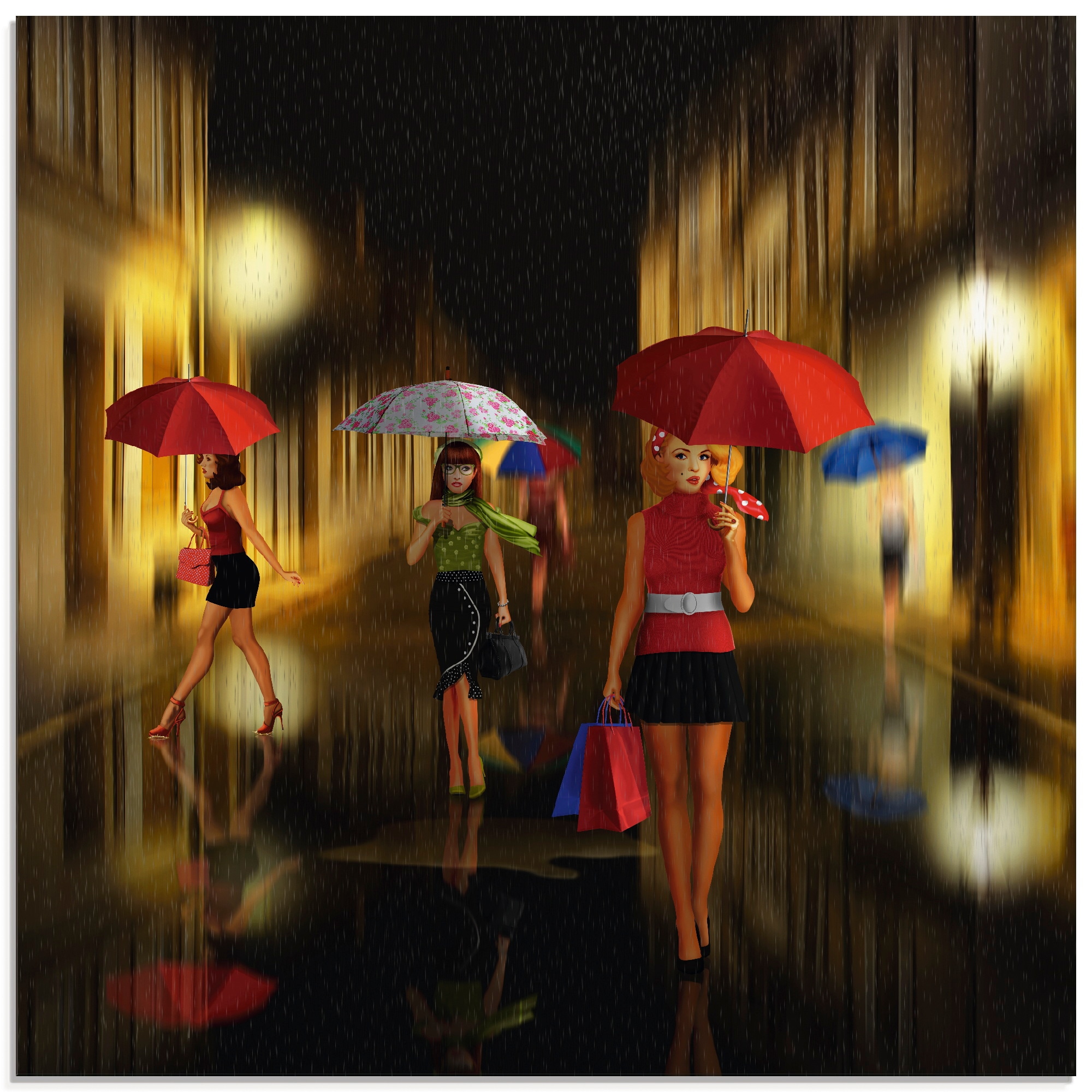 Artland Glasbild »Frauen beim BAUR kaufen Einkaufen im Frau, verschiedenen St.), | (1 Regen«, in Größen