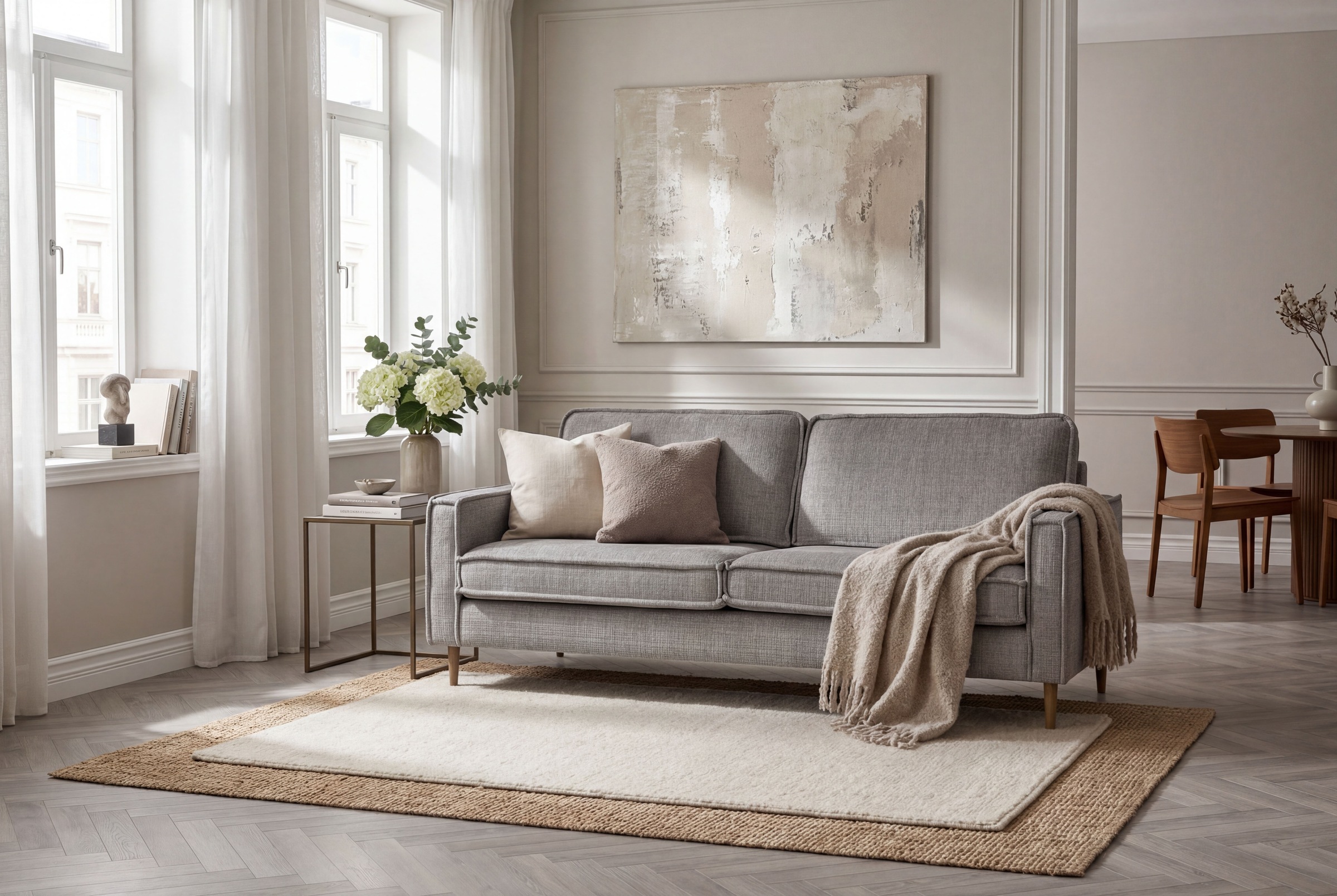 OTTO home 3-Sitzer "Pinto Skandi, 206 cm, Chenille, Struktur" mit Keder, Massivholzfüße Eiche geräuchert, Wellenunterfederung