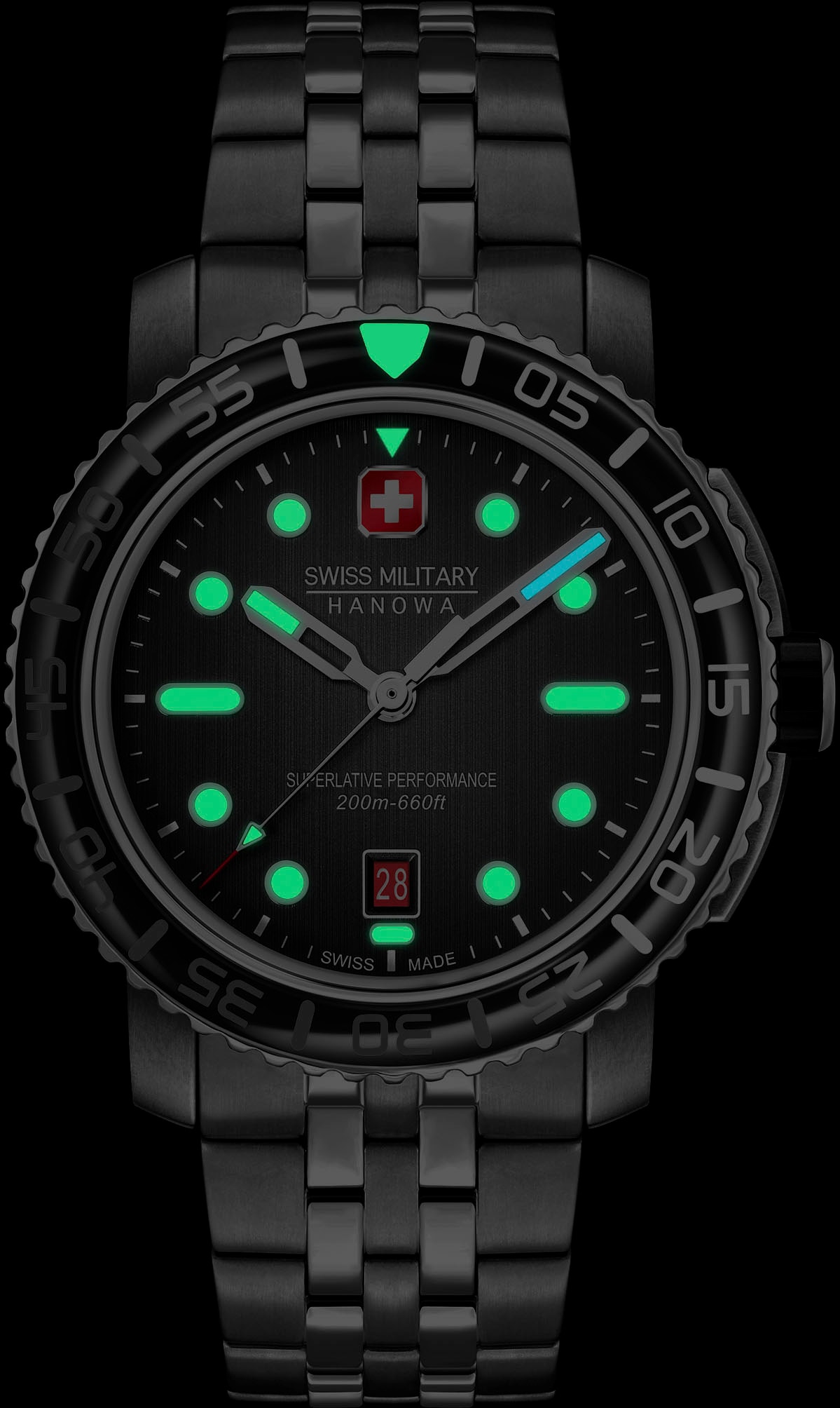 Swiss Military Hanowa Quarzuhr »BLACK MARLIN, SMWGH0001702«, Armbanduhr, Herrenuhr, Schweizer Uhr, Datum, Saphirglas, Swiss Made