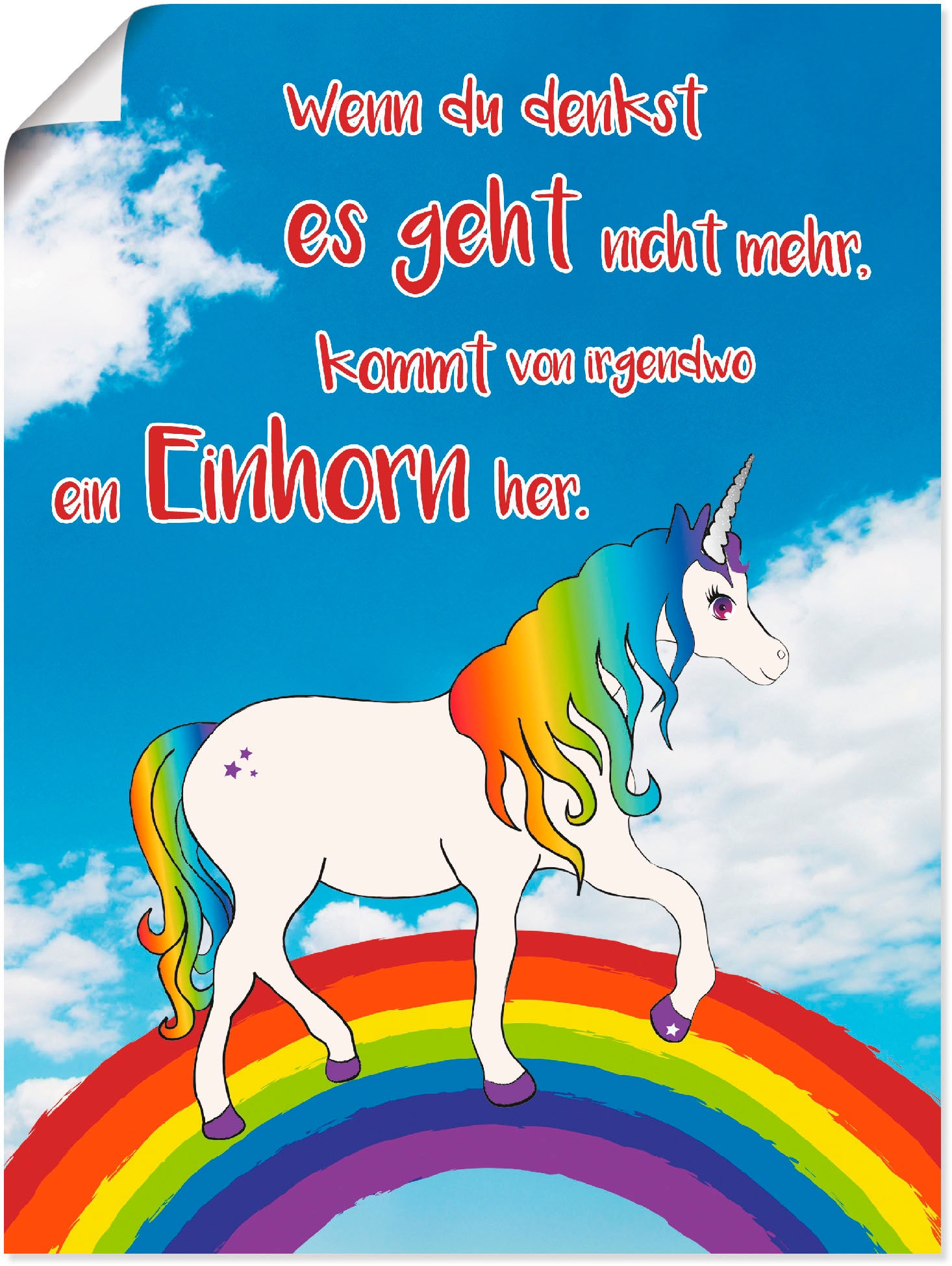 Artland Wandbild "Einhorn mit Regenbogen", Animal Fantasy, (1 St.), als Pos günstig online kaufen