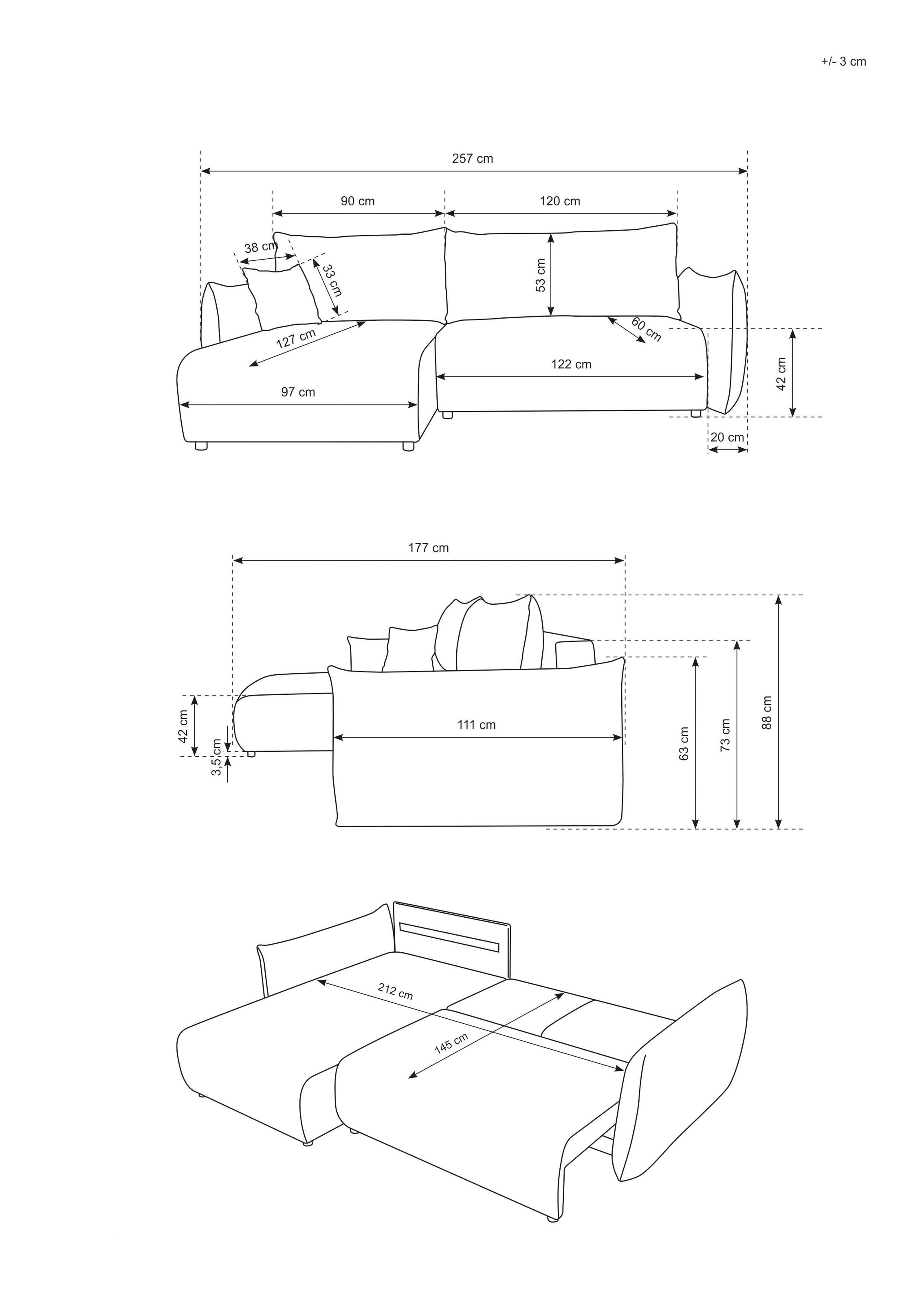 INOSIGN Ecksofa »MAVAS Schlafsofa mit Bettkasten, L-Form,«, ca.257/127cm (Liegefläche 212/145 cm), Cord, Chenille, Struktur