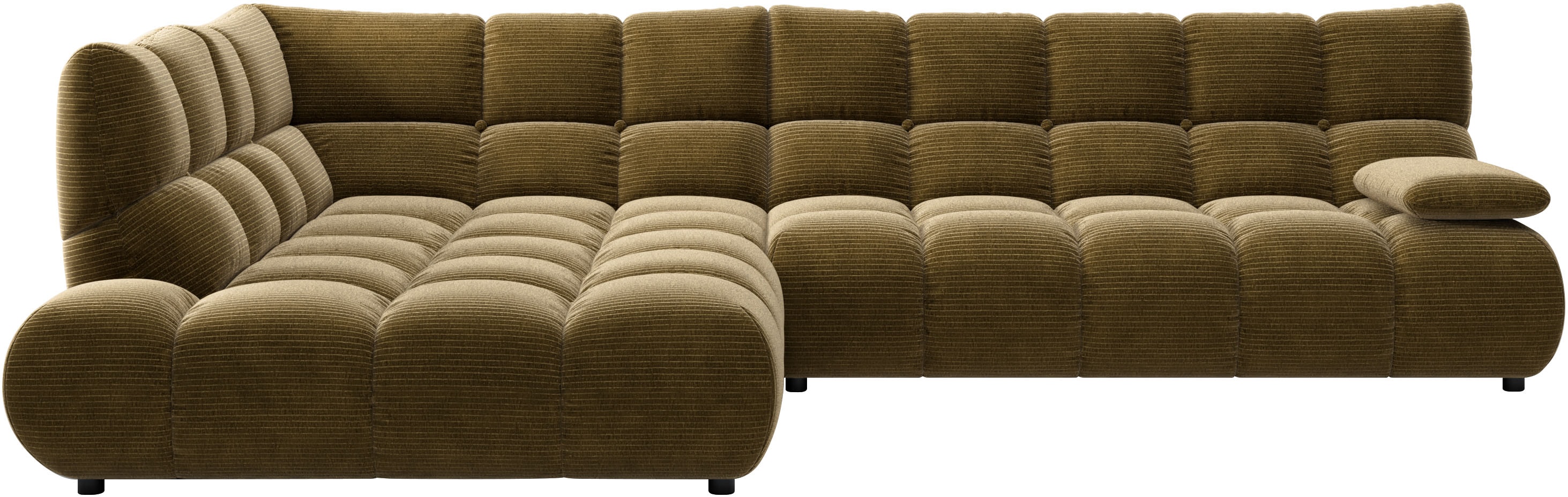 Home affaire Ecksofa "Cozy Bubble, mit klappbarer Armlehne, Breite 324 cm" mit eleganter Steppung, Rundumbezug & weicher Polsterung
