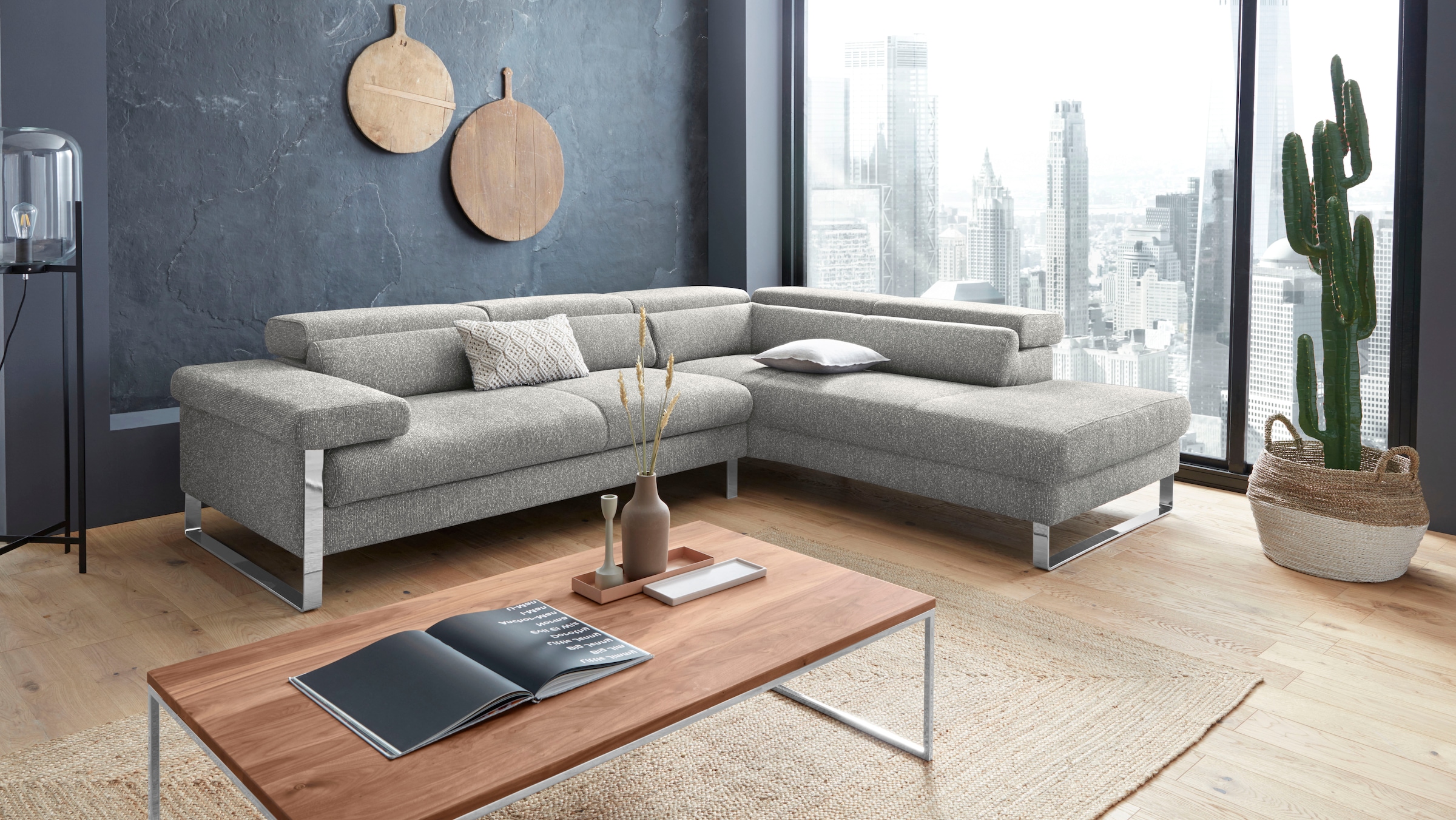 W.SCHILLIG Ecksofa "finn, toller Sitzkomfort, L-Form, hochwertige Verarbeitungsdetails" German Design Award 2016, Fußgestell Chrom glänzend, Breite 281 cm