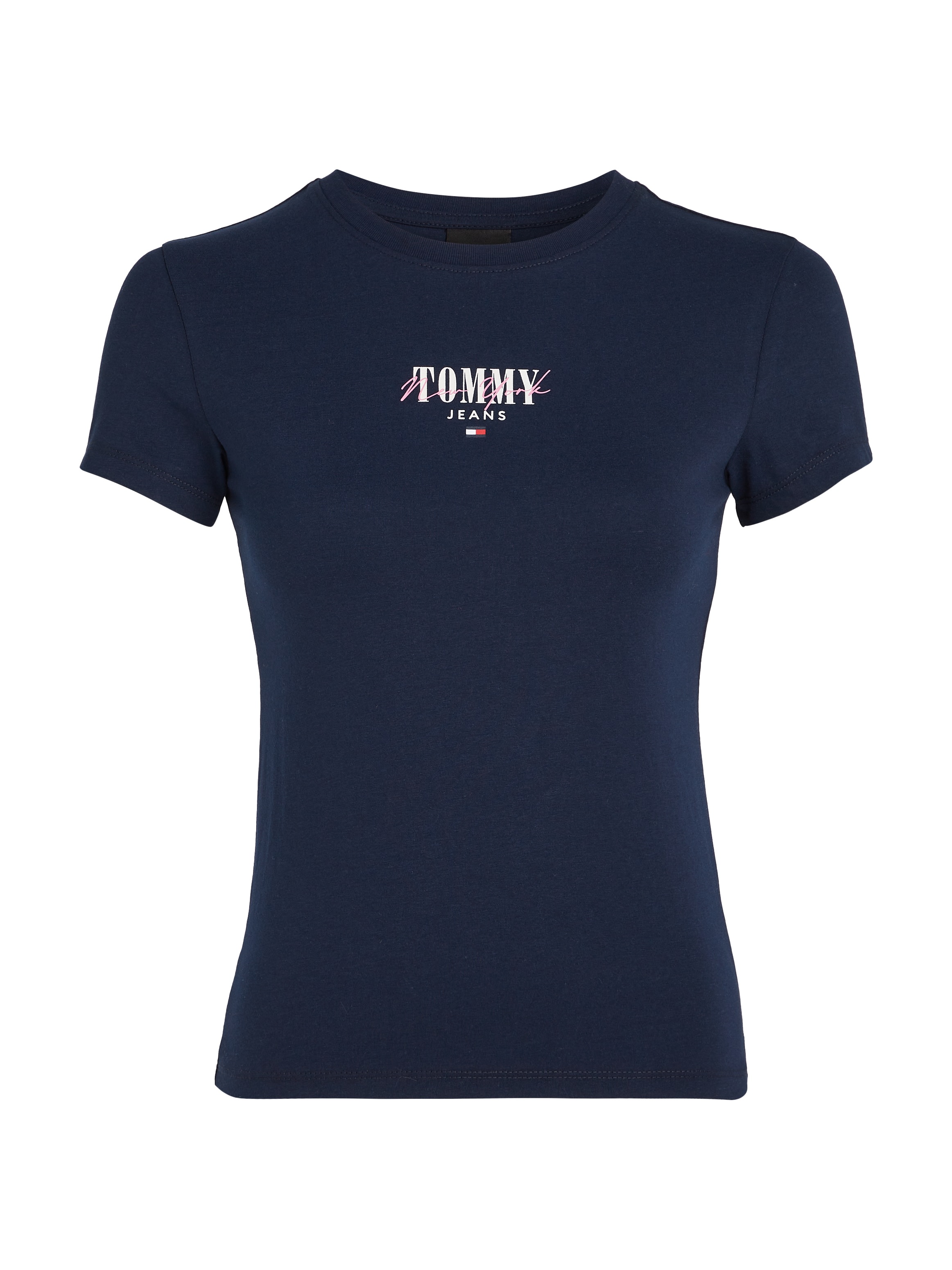 Tommy Jeans Rundhalsshirt »Rib Slim Essential Logo«, Rippshirt, feines Jersey Rippe, elastisch mit Tommy Jeans Logo