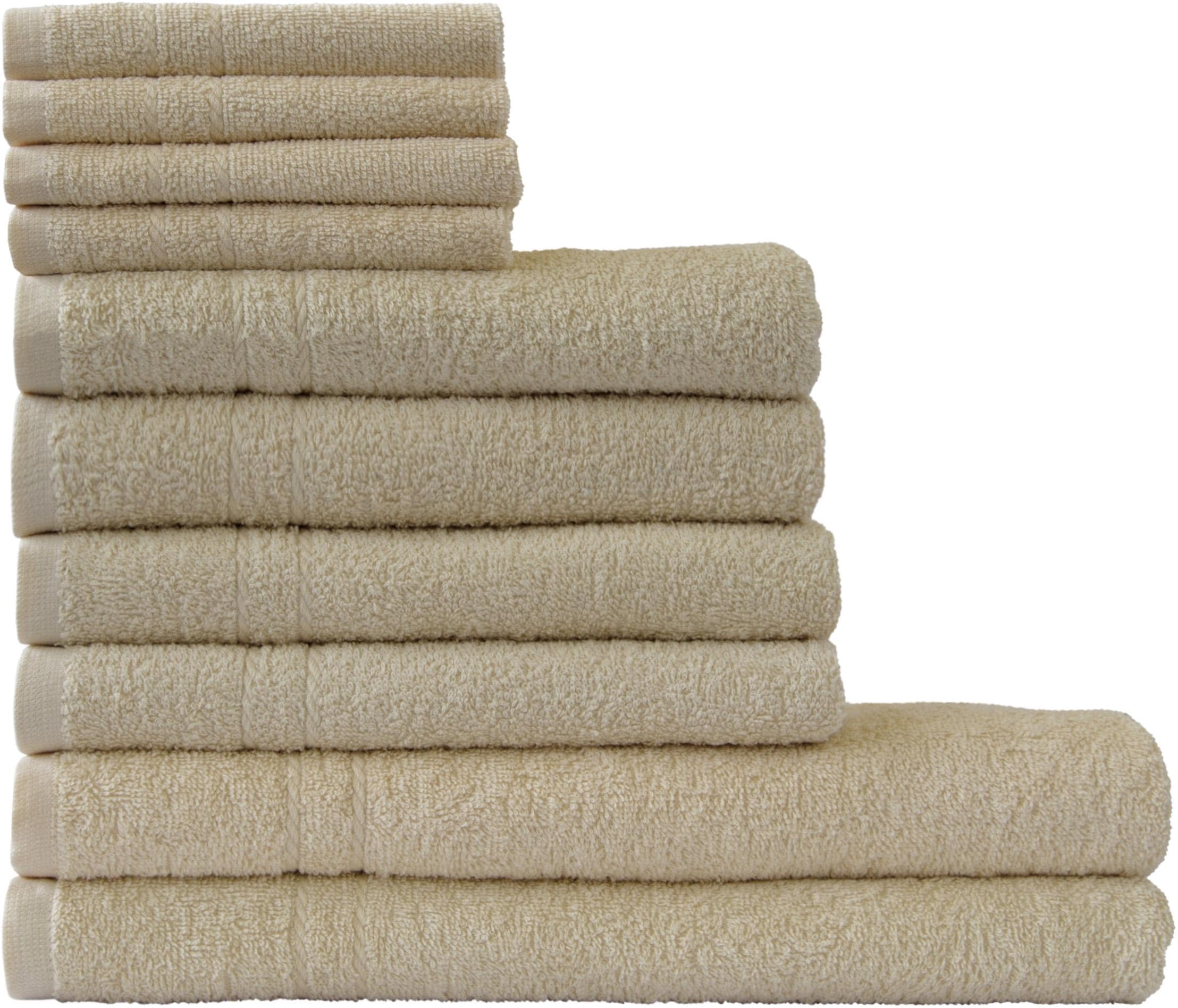 Handtuch Set DYCKHOFF, beige, Walkfrottee, Obermaterial: 100% Baumwolle, Handtuch-Sets, "Kristall", mit feiner Bordüre, Duschtücher, Handtücher und