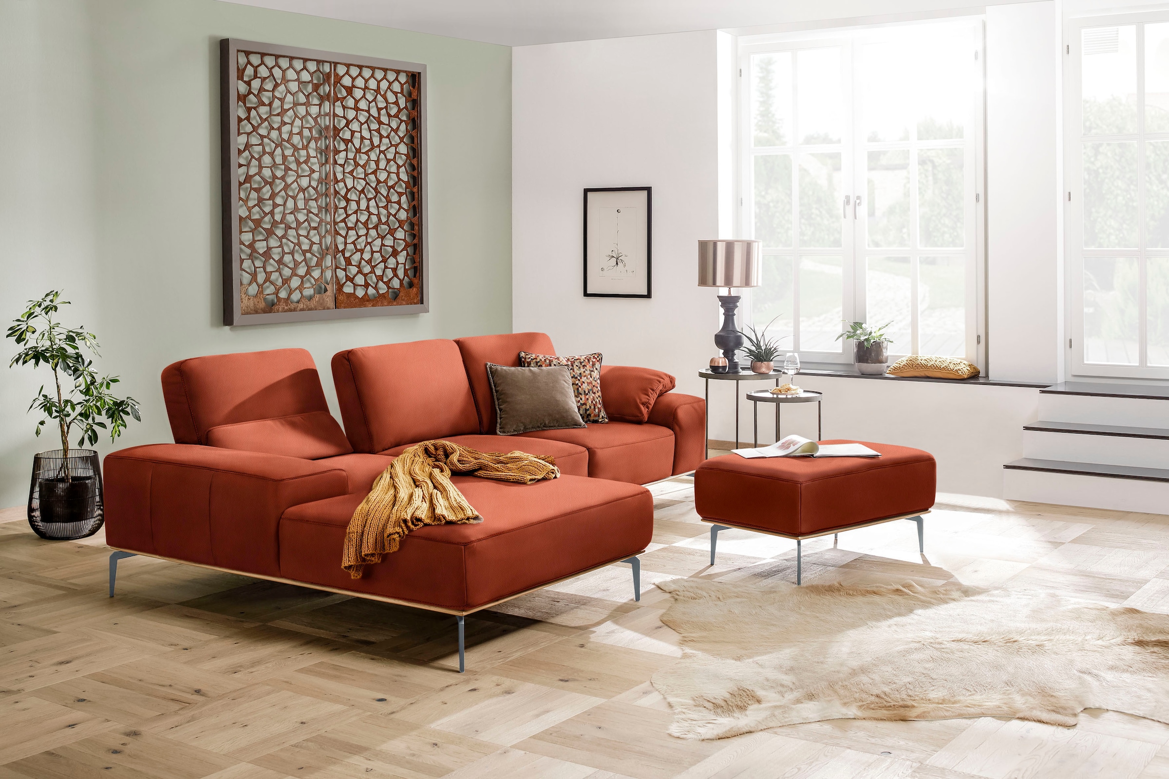 W.SCHILLIG Polsterhocker »run«, mit elegantem Holzsockel, Füße in Silber matt, Breite 75 cm