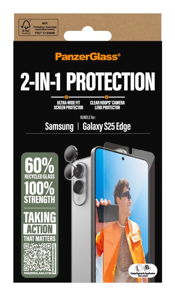 CARE by PanzerGlass Displayschutzglas »2-in-1 Protection - Ultra-Wide Fit Screen + Camera Protector«, für Samsung Galaxy S25 Edge, Displayschutzfolie, Schutzfolie, Bildschirmschutz, kratz- & stoßfest