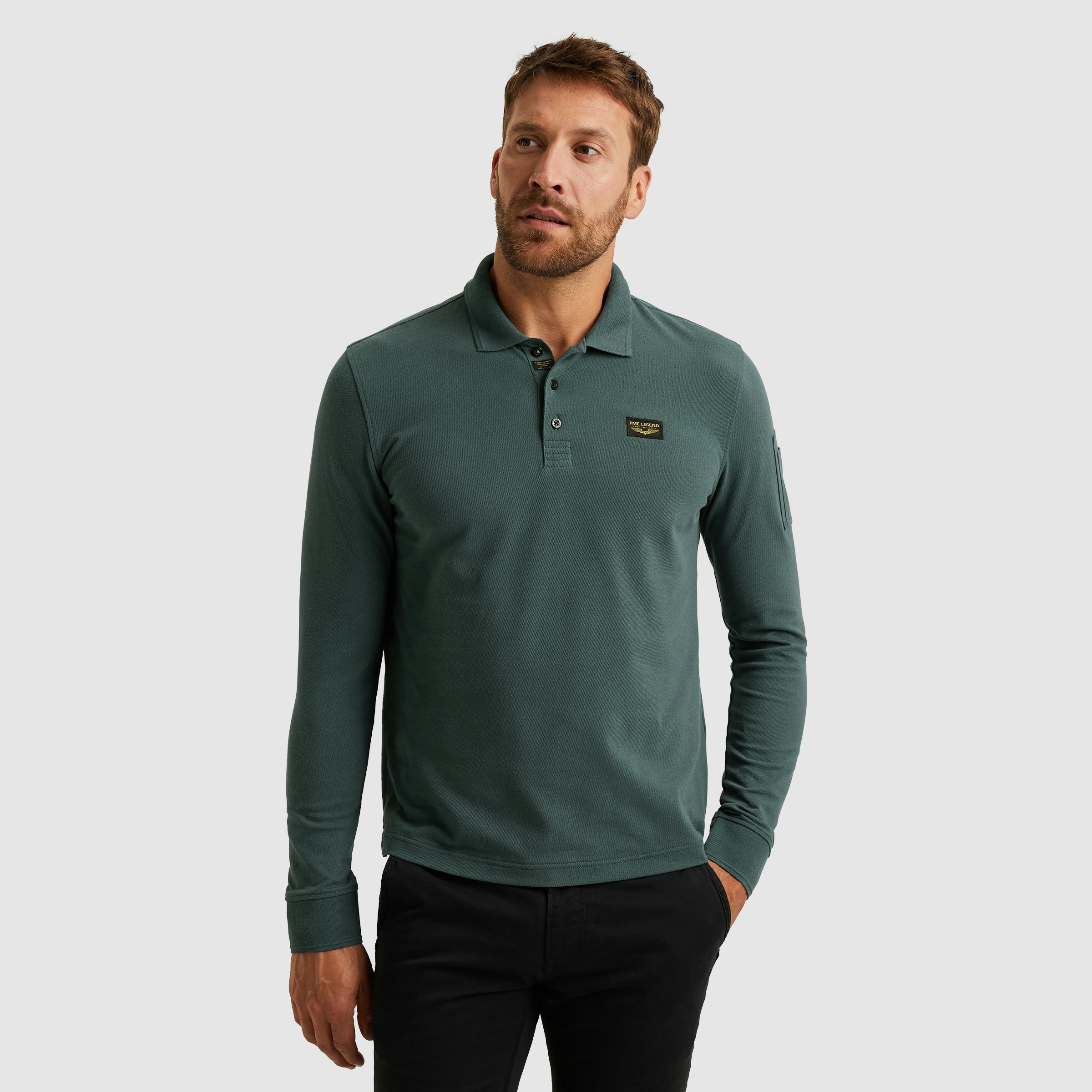 PME Legend Herren Poloshirt LONG SLEEVE POLO AMERICAN CLASSIC - Regular Fit günstig online kaufen