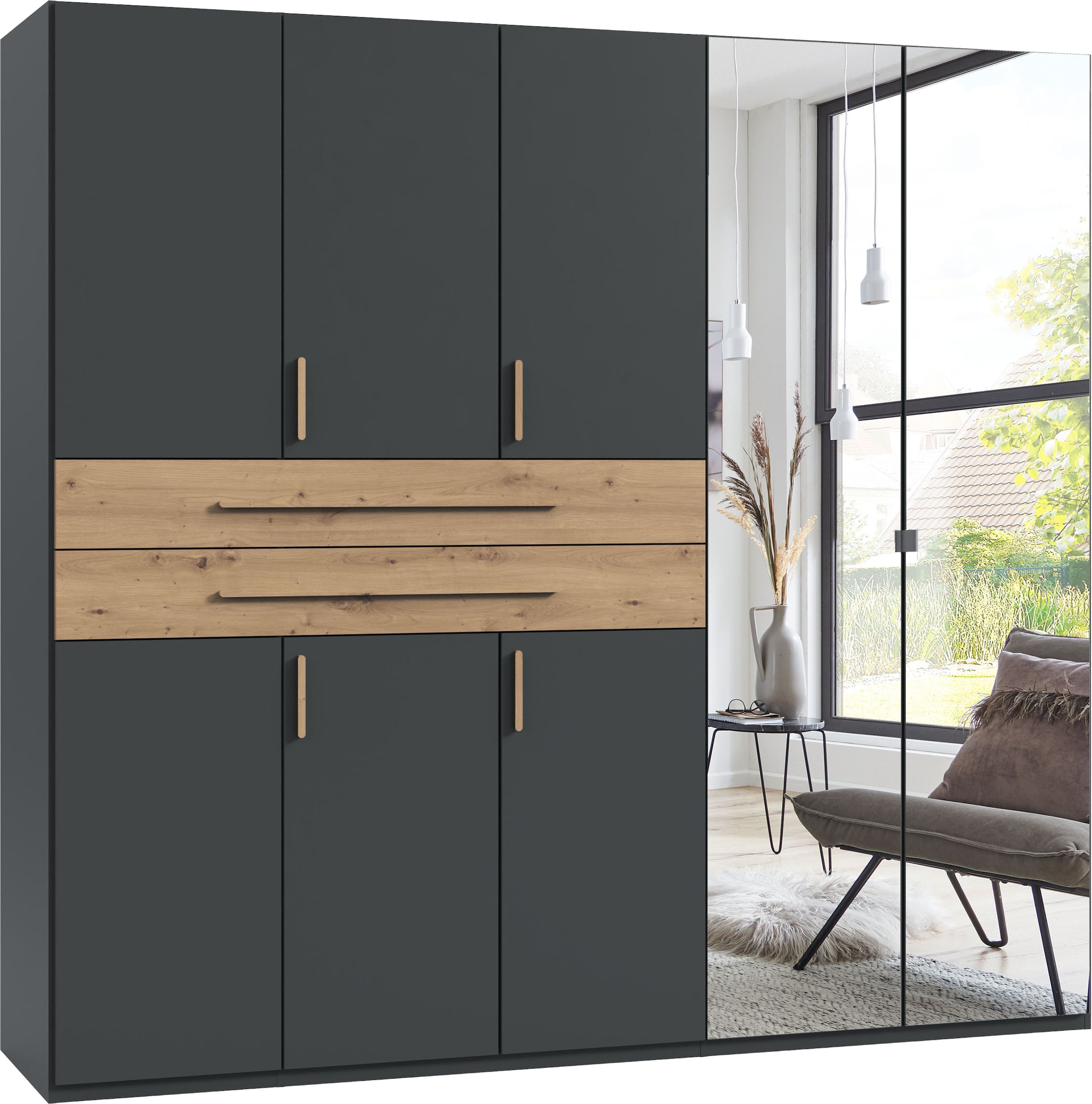 Wimex "Digit Kleiderschrank wahlweise mit oder ohne Spiegel" Schlafzimmer Schrank Bestseller im modernem Design, erhältlich in den Breiten 225cm oder 270cm (mit 8 oder 10 Türen)