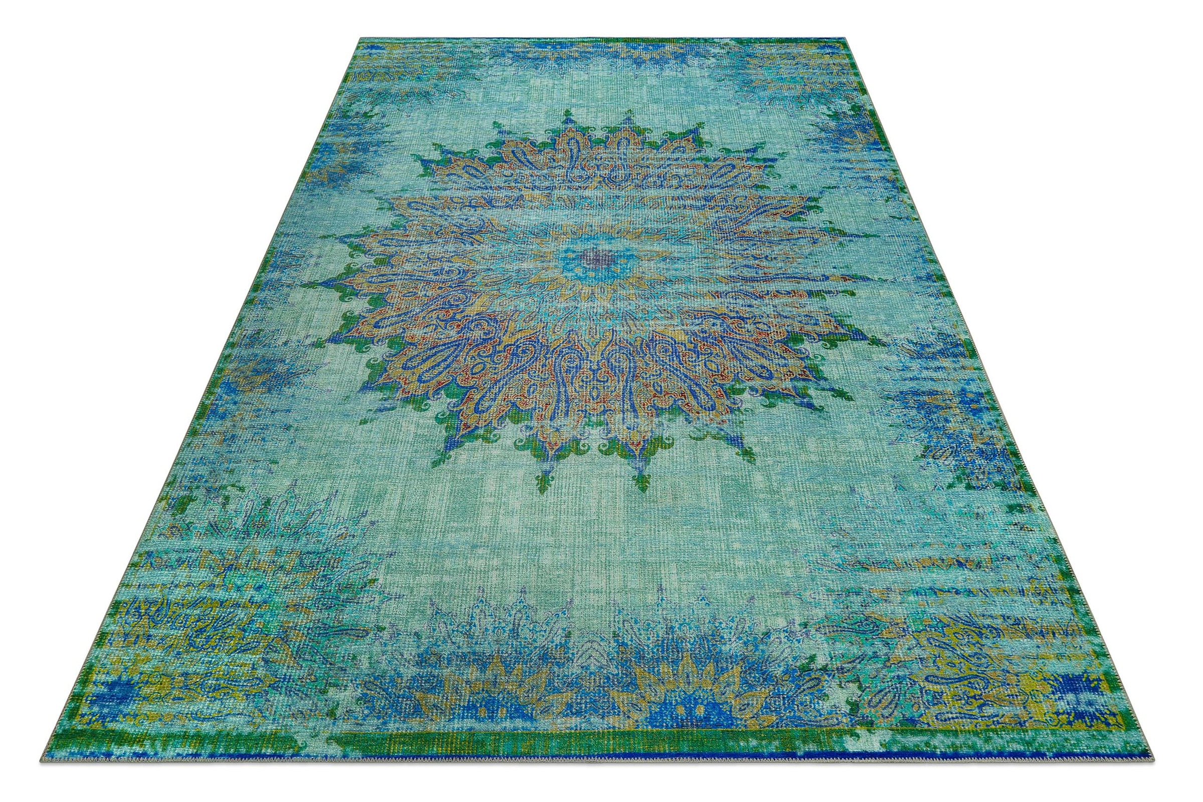 Teppich WECON HOME "Rooftop", grün, B:240cm H:6mm L:340cm, Baumwolle, Teppiche, Teppich, Vintage, Baumwolle, Kurzflor, Wohnzimmer, Schlafzimmer, Orient