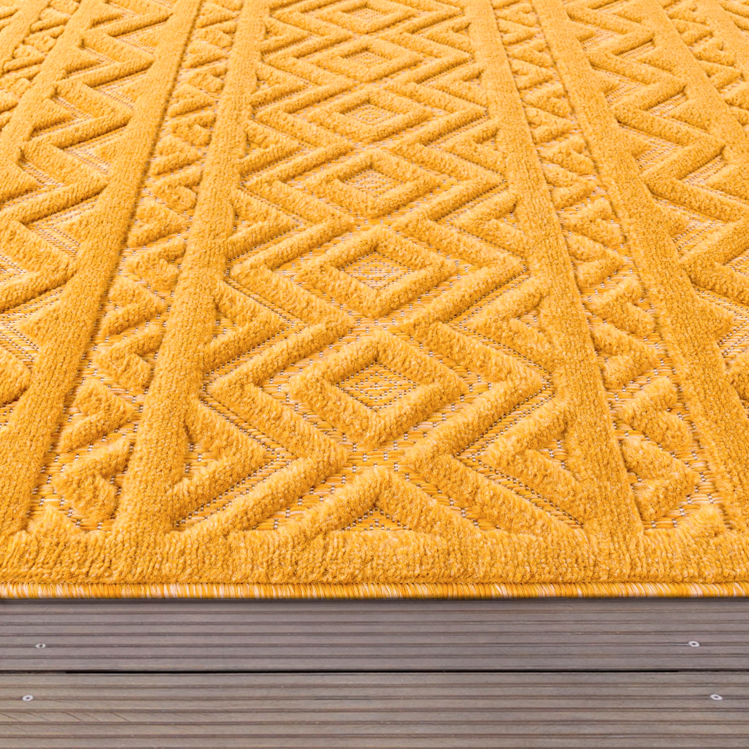 Paco Home Teppich »Livorno Outdoor rechteckig, BAUR Effekt, geeignet Hoch-Tief Rauten auf Scandi, Uni-Farben, | Rechnung 673«, Muster