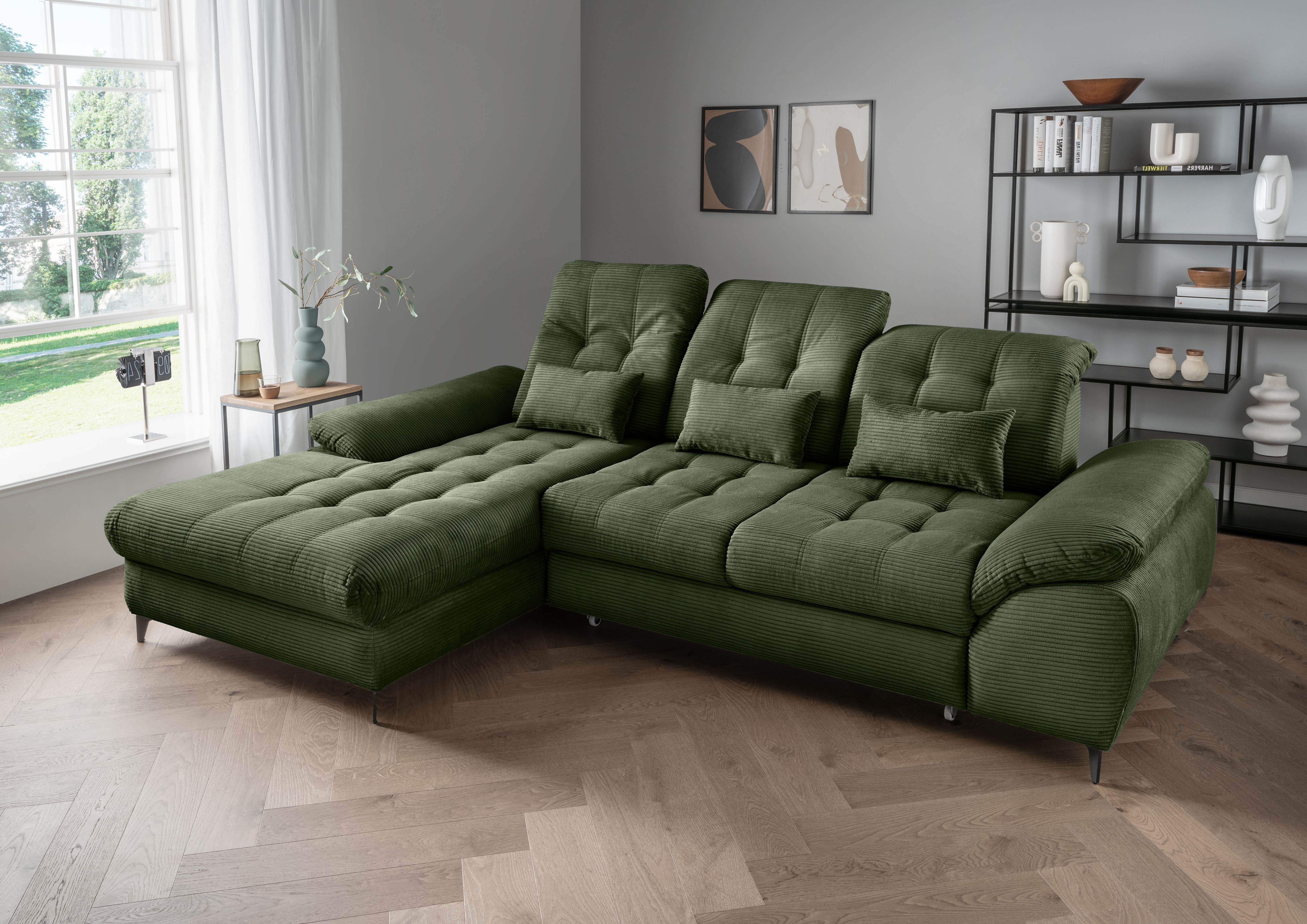 OTTO home Ecksofa "Delphino Multifunktion, bequem, tolle Detailverarbeitung, Breite 273cm" L-Form, Bettkasten, Schlaffunktion, Sitztiefenverstellung