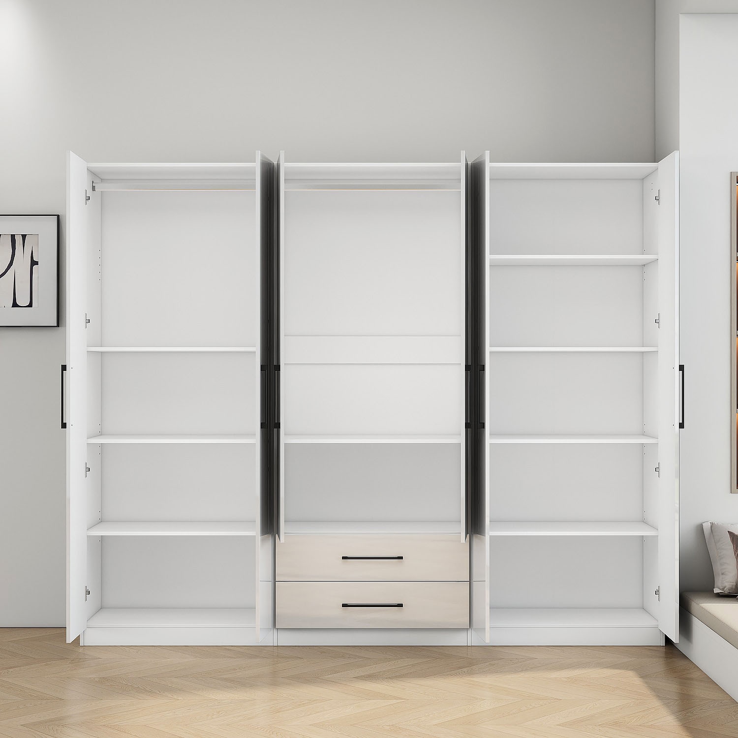 OTTO home Kleiderschrank »Sylt Schlafzimmerschrank Garderobe Schrank in hochglanz mit 6 Türen« Drehtürenschrank mit perfekter Innenausstattung