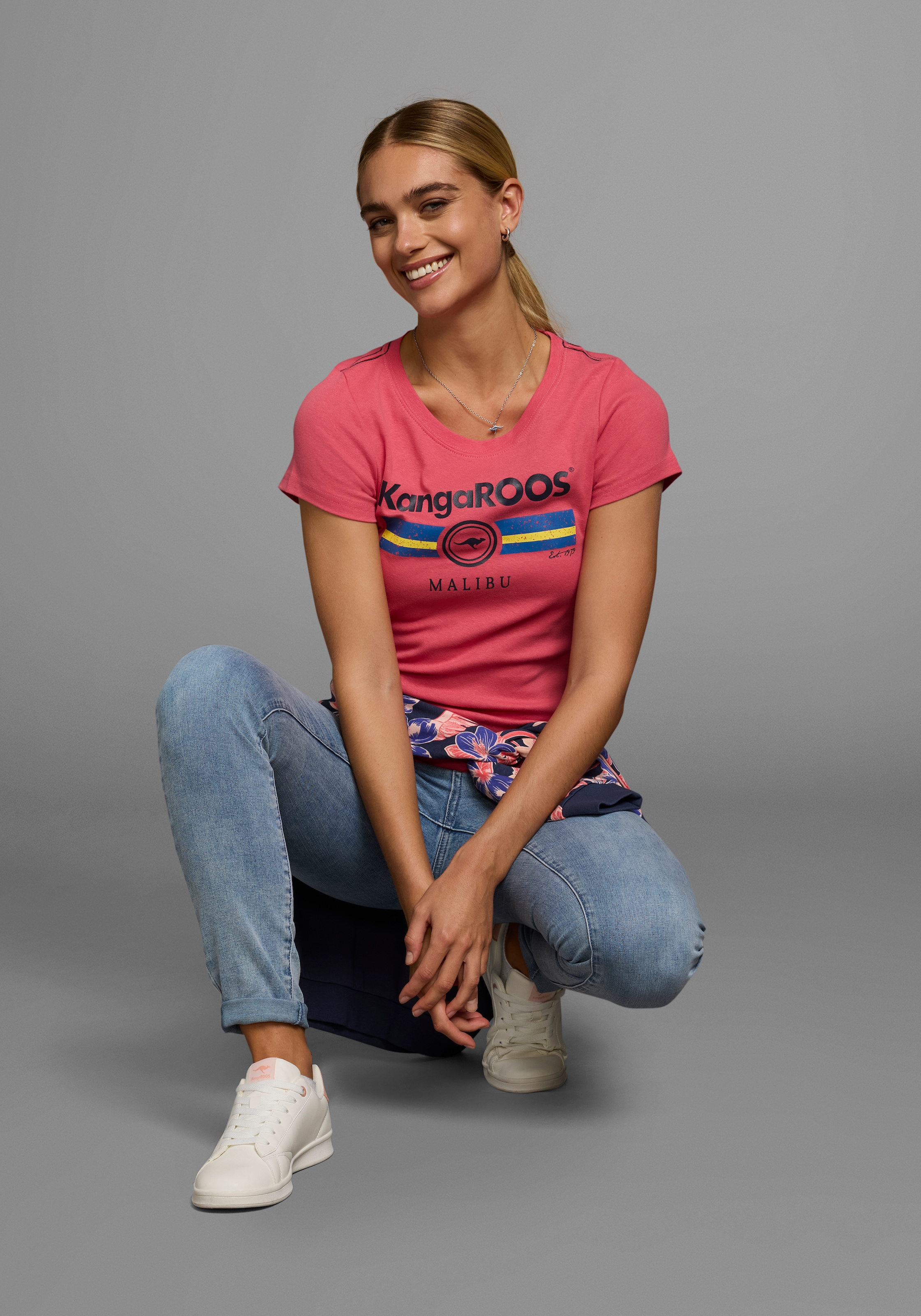 KangaROOS T-Shirt, Kurzarm, unifarben und bedruckt, Rundhalsausschnitt